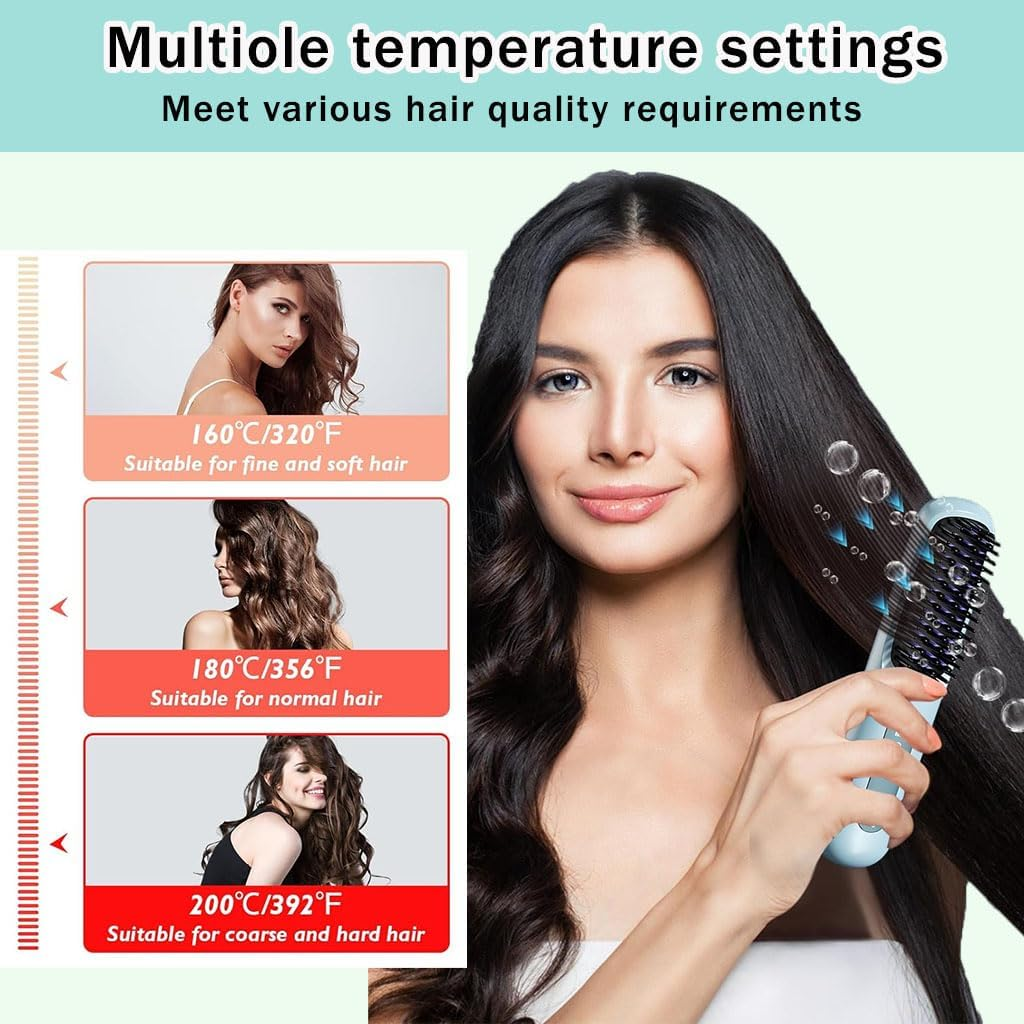 Portable Straightener Brush, Fast Heating Cordless Mini Hair Wave, Portable Mini Hot Comb with Negative Ions Smoother for Fast Heating Professional Salon at Home (Blue) image number 4