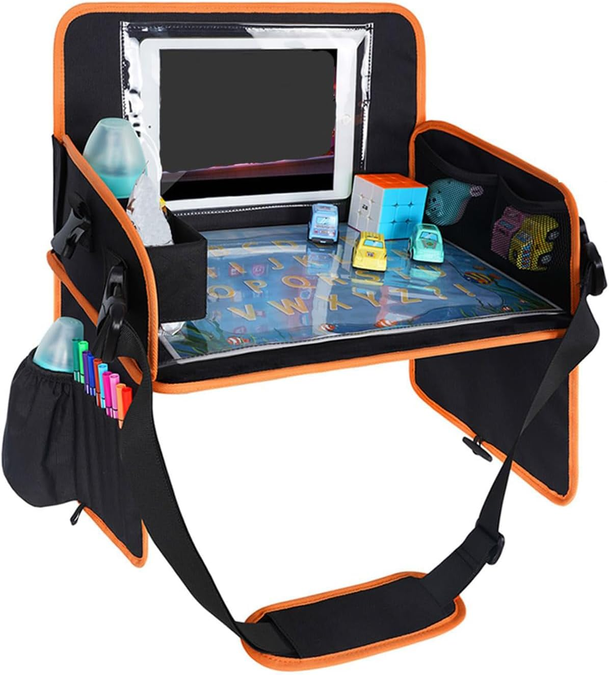 Heyinova Travel Tray,For Kids Car Seat,Car Seat Organizer Toddler with Dry Erase Board Car Lap Desk Table with Ipad Holder, Storage Pocket, Kids Active Eating Tray for Road Trip, Airplane, Stroller image number 1