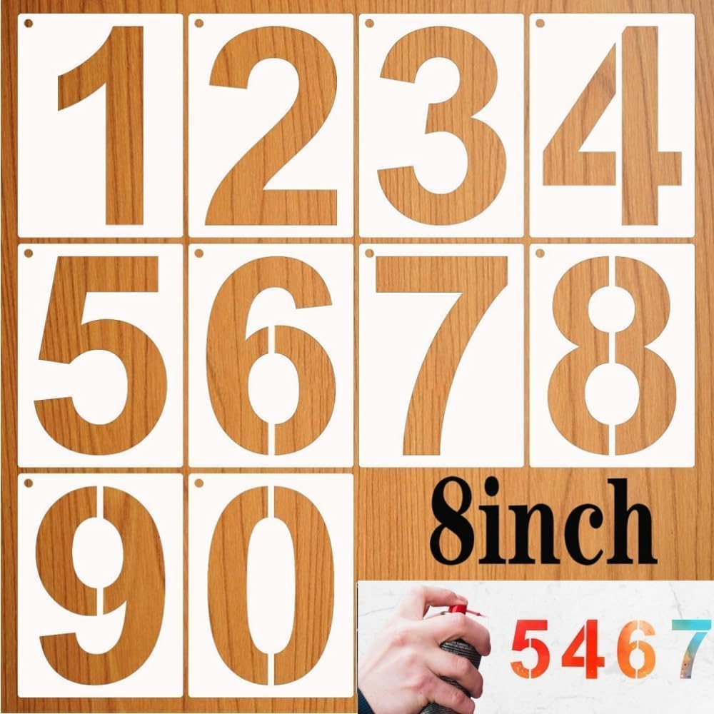 8Inch 0-9 Large Number Stencils Set,10Pcs Reusable Painting Number Templates, Curb Address Number Templates,For Mailbox Signs,Road Sign,Door,Cars,Trucks,Home, Window,Game,Etc.(8" Tall) image number 4