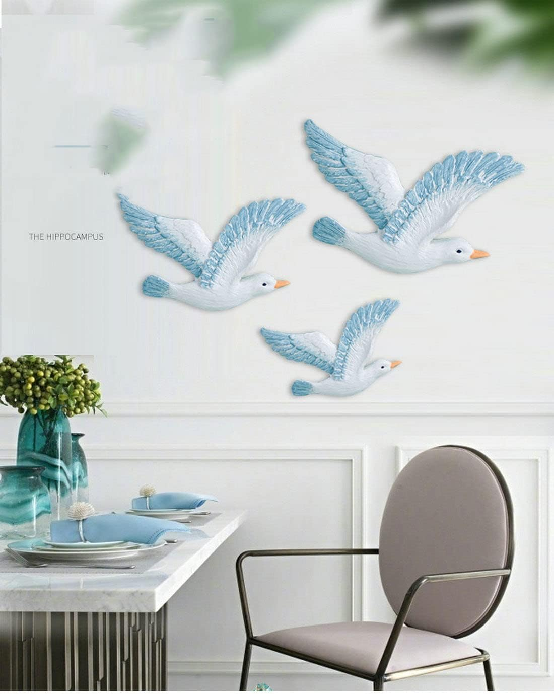 Seahug Coastal Seagulls Wall Decor-3Pcs Resin Nautical Nordic Birds Beach Relax Mediterranean Theme Ornaments-Cute Livingroom/Bedroom/Cafe/Bar/Hotel Hanging Home Wall Art Decoration image number 6