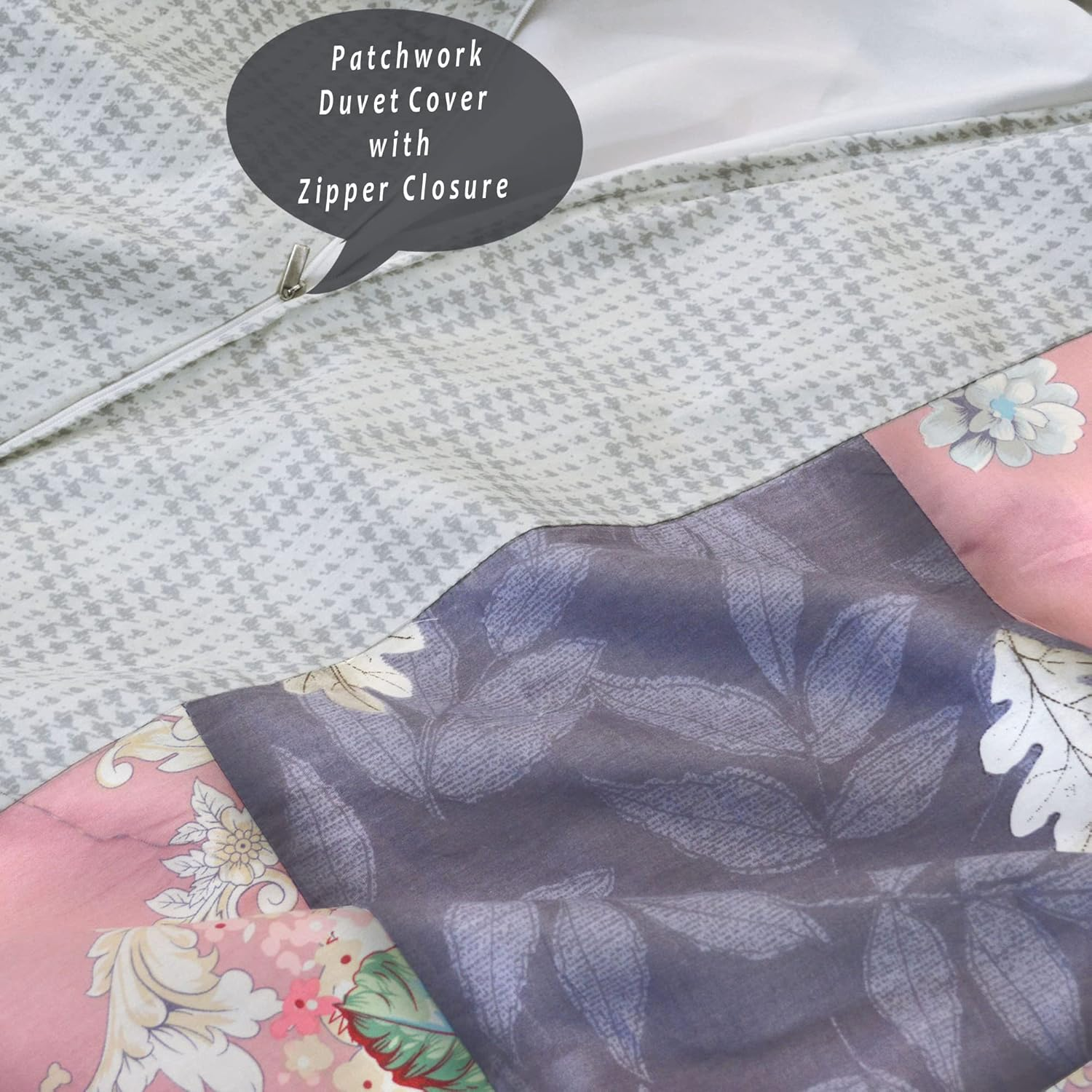 Essina King Quilt Cover Set 3Pc Patchwork Collection,100% Cotton 620 Thread Count, Patchwork Duvet Cover, Maridian image number 5