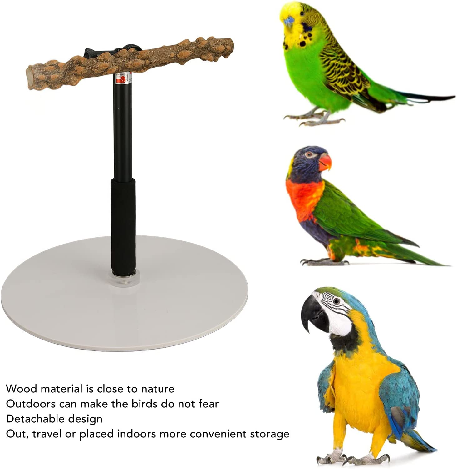 Play Stand, Adjustable Telescopic Stand, Naturals Wood Perch Play Stand with Potty Tray, Portable Bird Cage Branch Perch Accessories