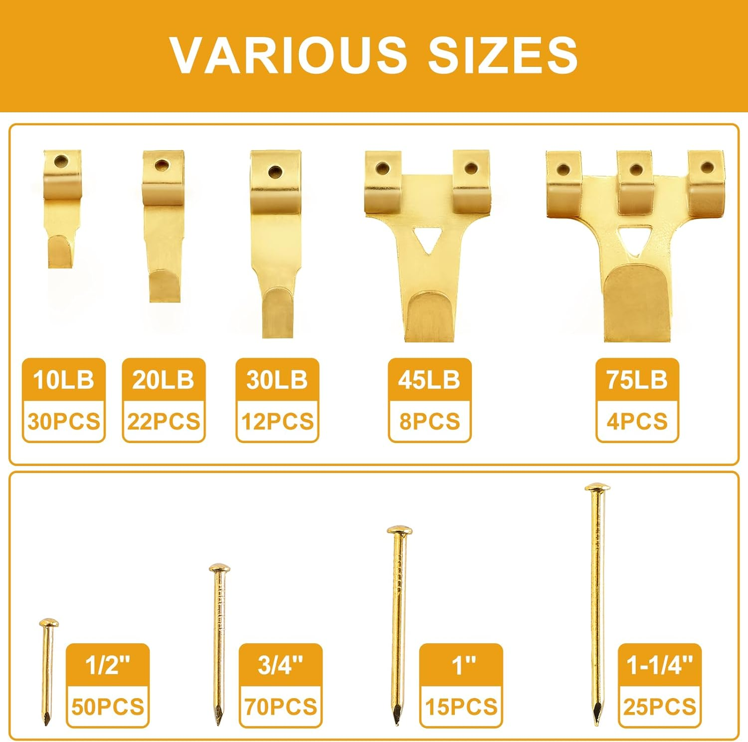 KURUI 303Pcs Picture Hanging Kit, Picture Hangers Assorted Kit with Heavy Duty Wall Hooks, Sawtooth, Picture Wire, D Rings, Hardware Nails, Eye Hooks and Picture Hanging Tool for Frame Canvas Mounting image number 5