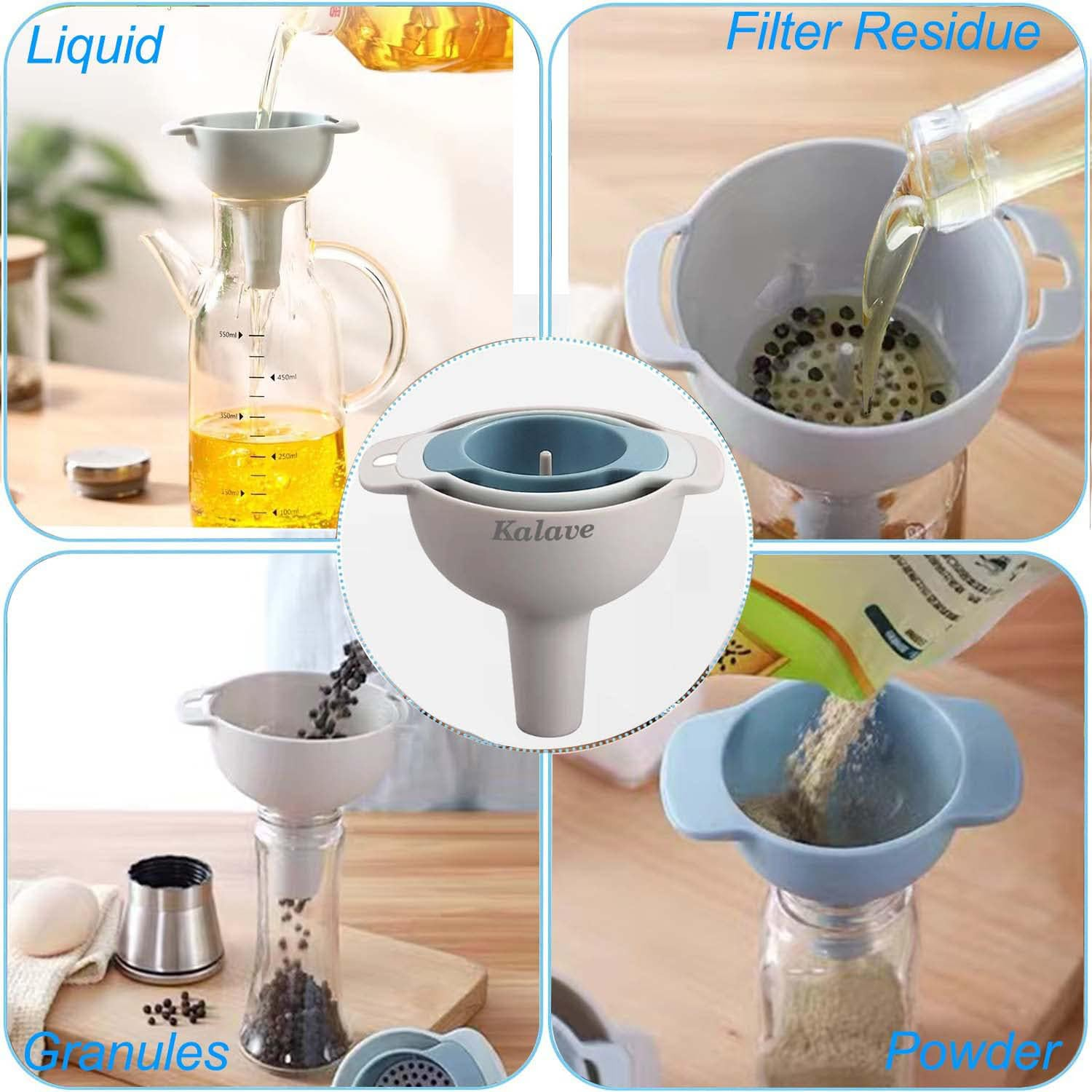 Taicols 4 Pcs Plastic Funnel, Kitchen Funnel with Detachable Strainer Filter, Large Wide Mouth Funnel with Strainer, 4 in 1 Kitchen Funnels for Filling Bottles, Stackable Funnels for Filling Bottles image number 6