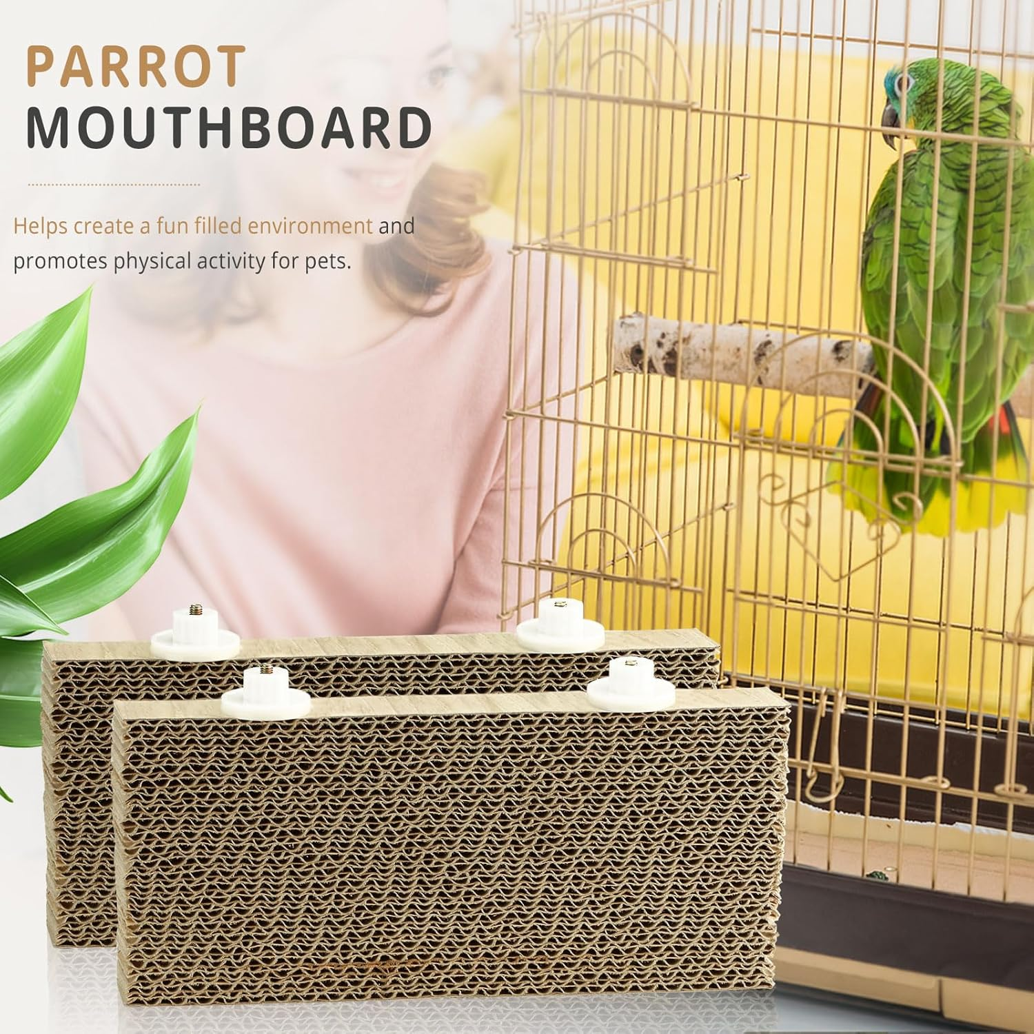 2 Pack Parrot Cage Perch Bird Chew Toys, Large Cardboard Parakeet Playground Conure Stand Cockatiel Shredding Grinding Platform Cage Accessories for Budgie Cockatoo image number 4