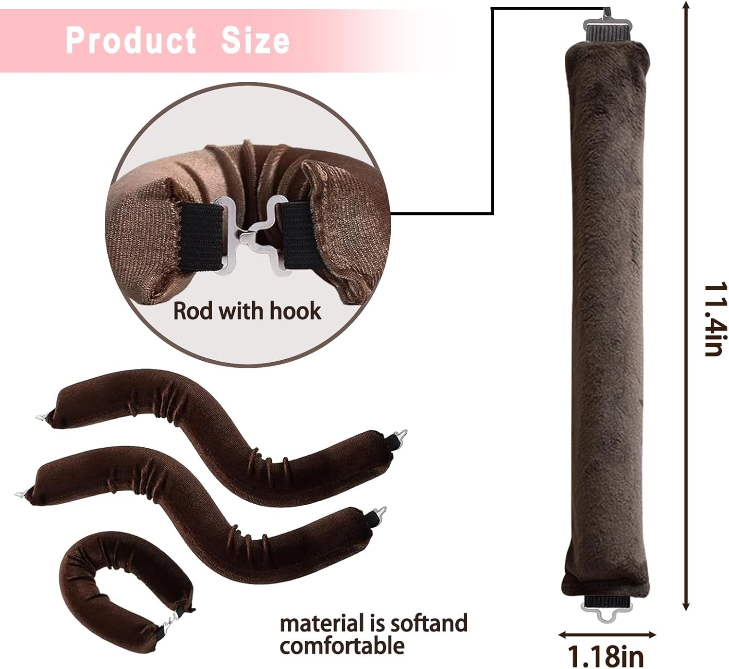 Curlers, Curling Band, Heatless Curls, 3 Pieces Heatless Curls Band, Flexi Bars with Hooks, Hair Curler DIY Hair Curling Band Hairstyle Set, for Short, Medium, Long Hair Girls (Dark Brown) image number 3