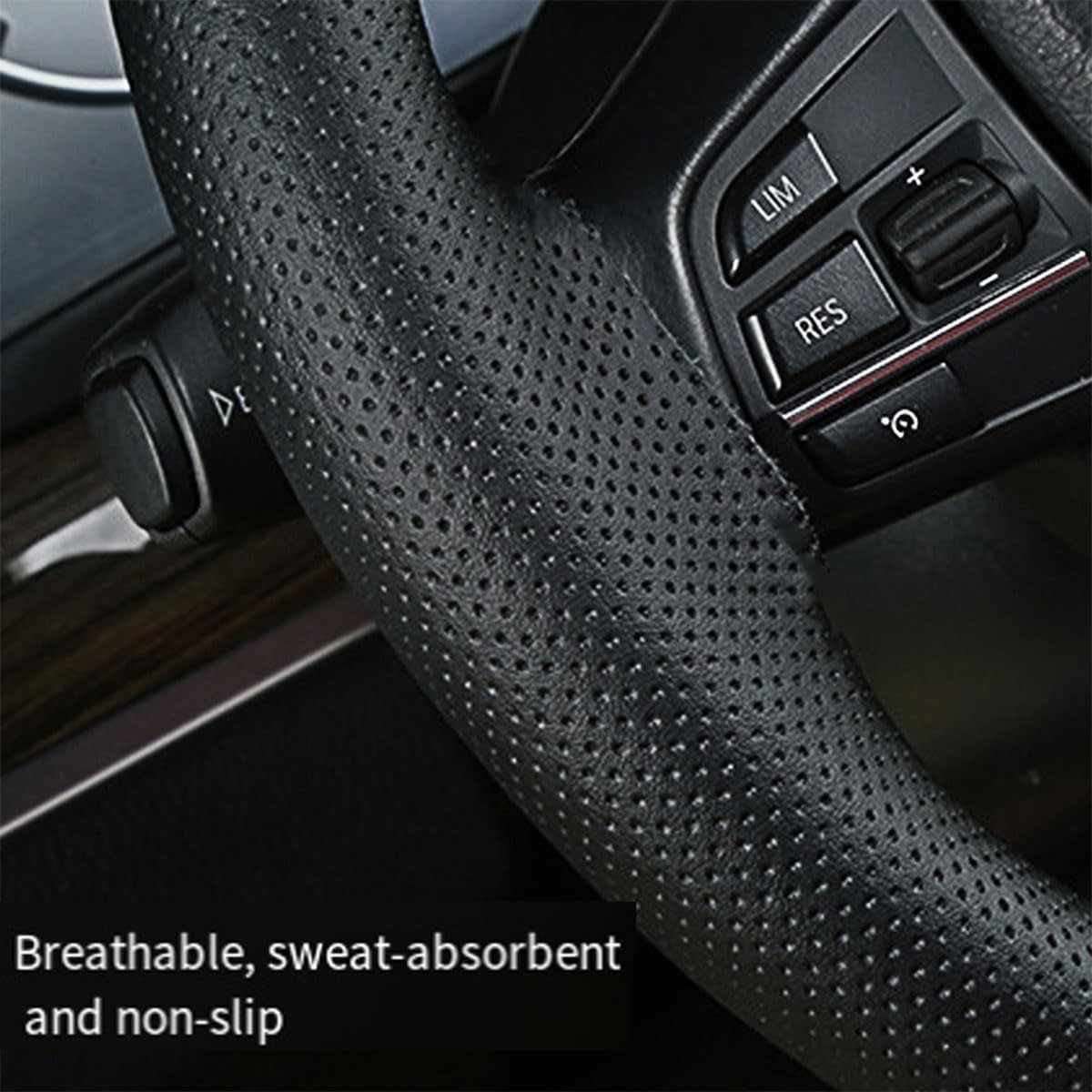 AIMALL Real Cow Leather DIY Car Steering Wheel Cover - Soft Glossy Finish, Fits 37Cm-38Cm (15 Inches) Steering Wheels image number 2