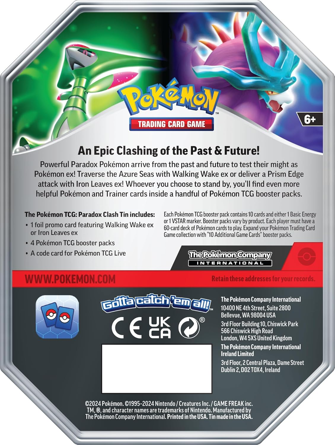 Pok&eacute;mon TCG: Paradox Clash Tin - Walking Wake Ex (1 Foil Promo Card & 4 Pok&eacute;mon TCG Booster Packs) image number 1