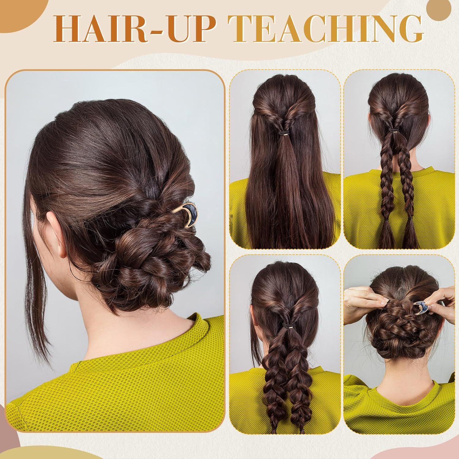 Chuangdi 4 Pieces U Shaped Hair Fork Vintage Metal Hair Pin Stick Elegant Headdress Accessory for Woman Girl(U Gold and Silver) image number 4