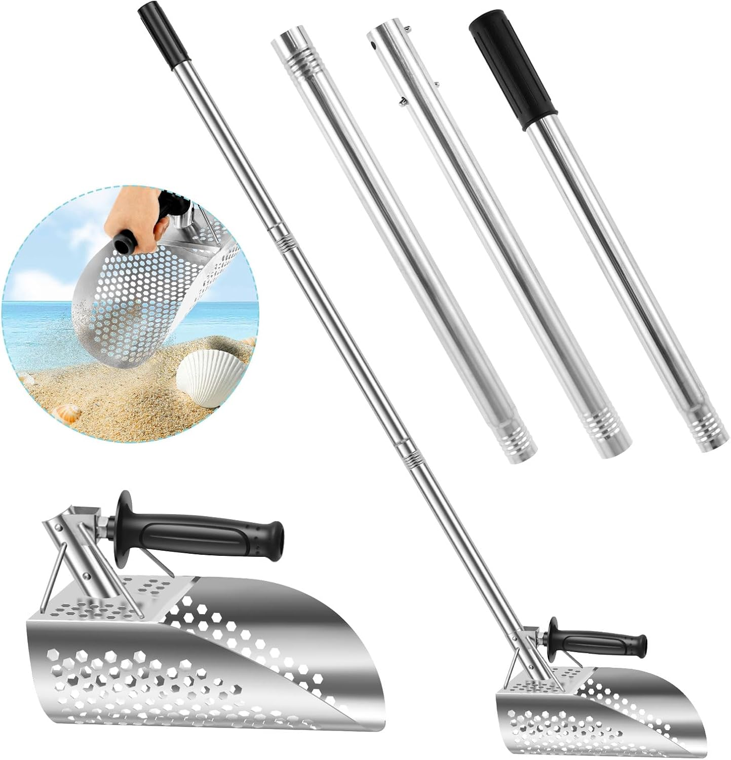 Long Handle Sand Scoop,Stainless Steel Metal Detecting Sand Scoop,Sand Scoop for Metal Detecting,Sand Scoops for Treasure Hunting,Beach Treasure Hunting Scoop for Beach Treasure Finding(Shovel)