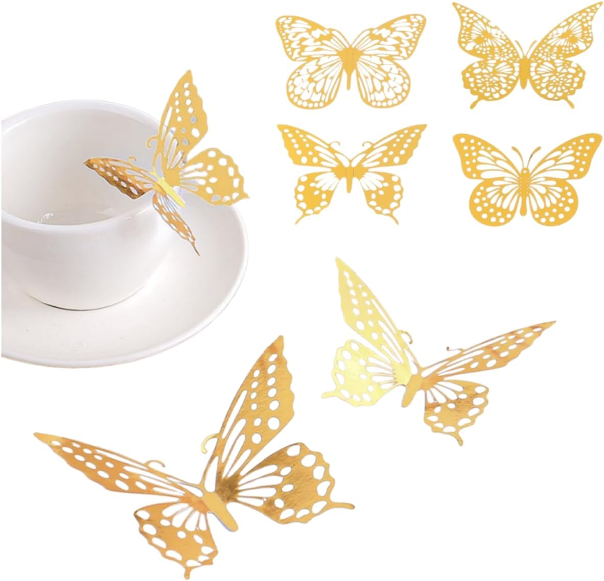 3D Butterfly Wall Decoration, Golden Butterfly Birthday Decoration, Detachable Stickers, Butterfly Party Decoration, Cake Decoration, 48 Pieces image number 6