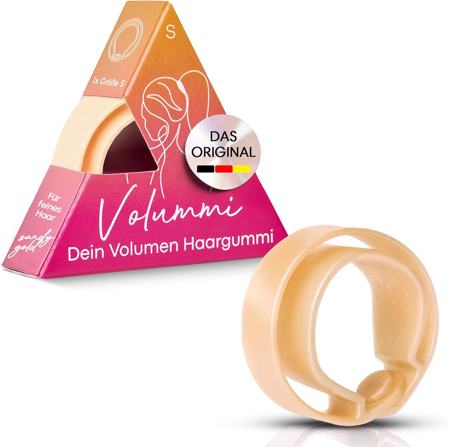 Volummi Hair Scrunchie, Innovative Ponytail Scrunchie for Visibly More Volume in the Ponytail, Strong Hold & Gentle on Hair, the Original Made in Germany [Sandy Gold S for Thin Hair] image number 3