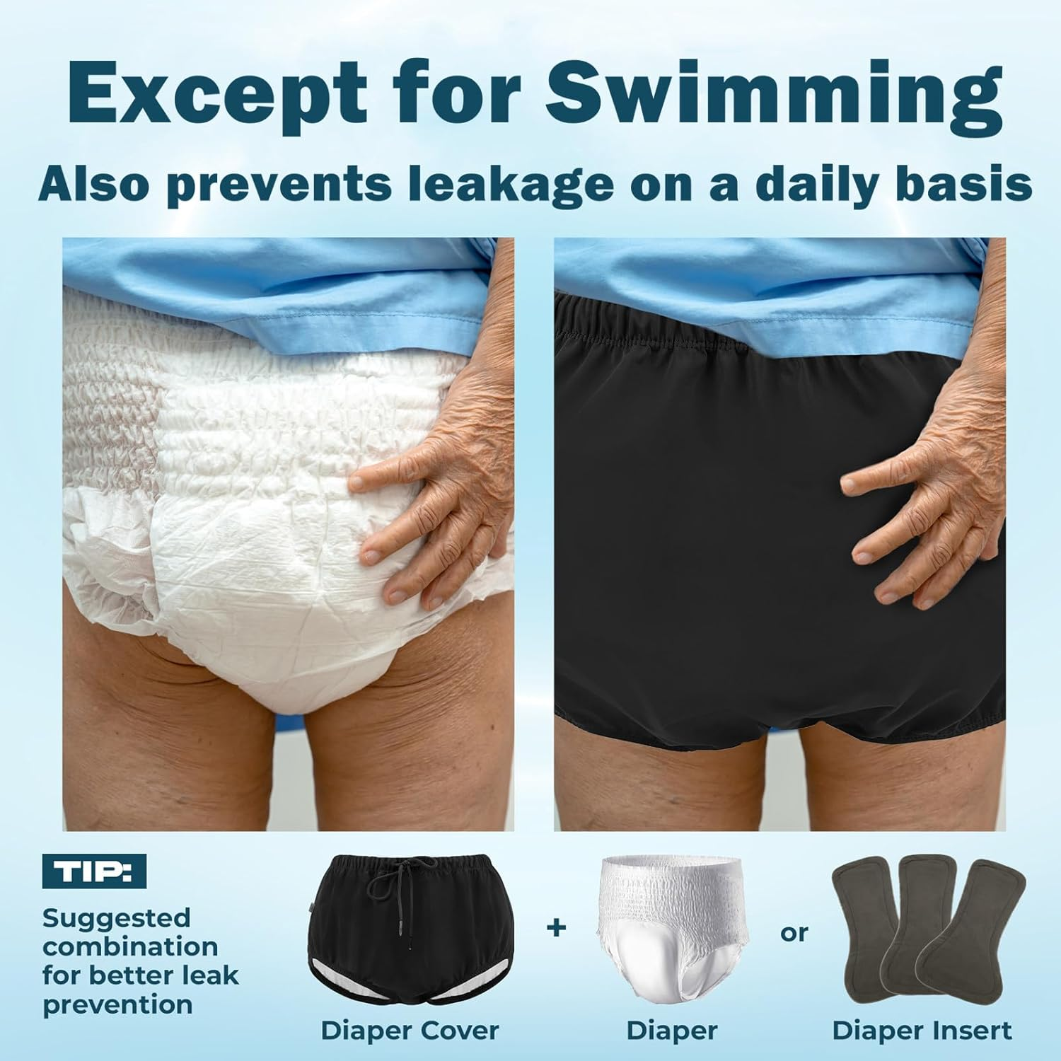 Reusable Adult Swim Diaper Special Needs, Incontinence Plastic Pants Cloth Diaper Cover, Waterproof Training Rubber Underwear（Black, XL image number 2