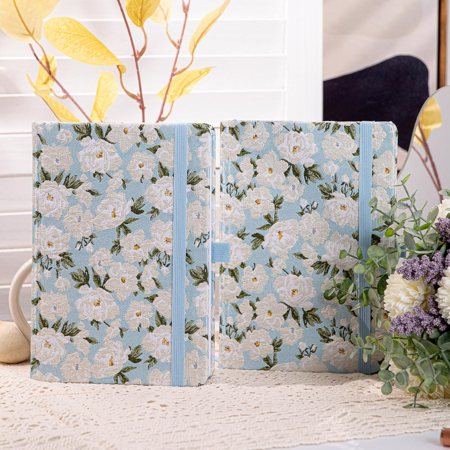 TIEFOSSI Lined Journals for Writing Aesthetic Floral Notebook, College Ruled Notebook A5 Hardcover Notebooks for Women & Girls, 100GSM 316 Numbered Pages, Travel, Business, Work, Office, School Taking - Blue image number 5