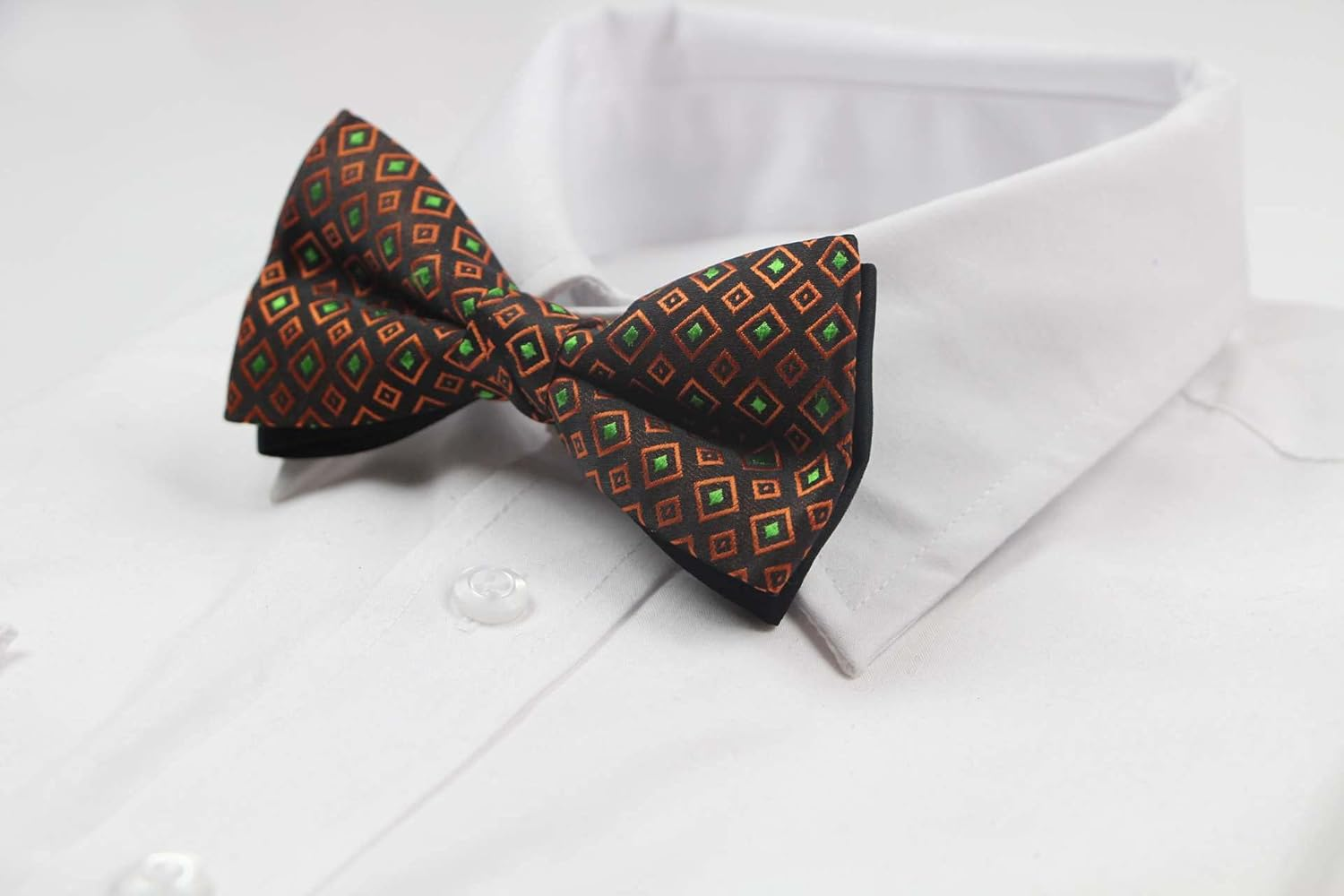 Mens Brown, Orange & Green Patterned Bow Tie Brown, Orange, Green image number 2