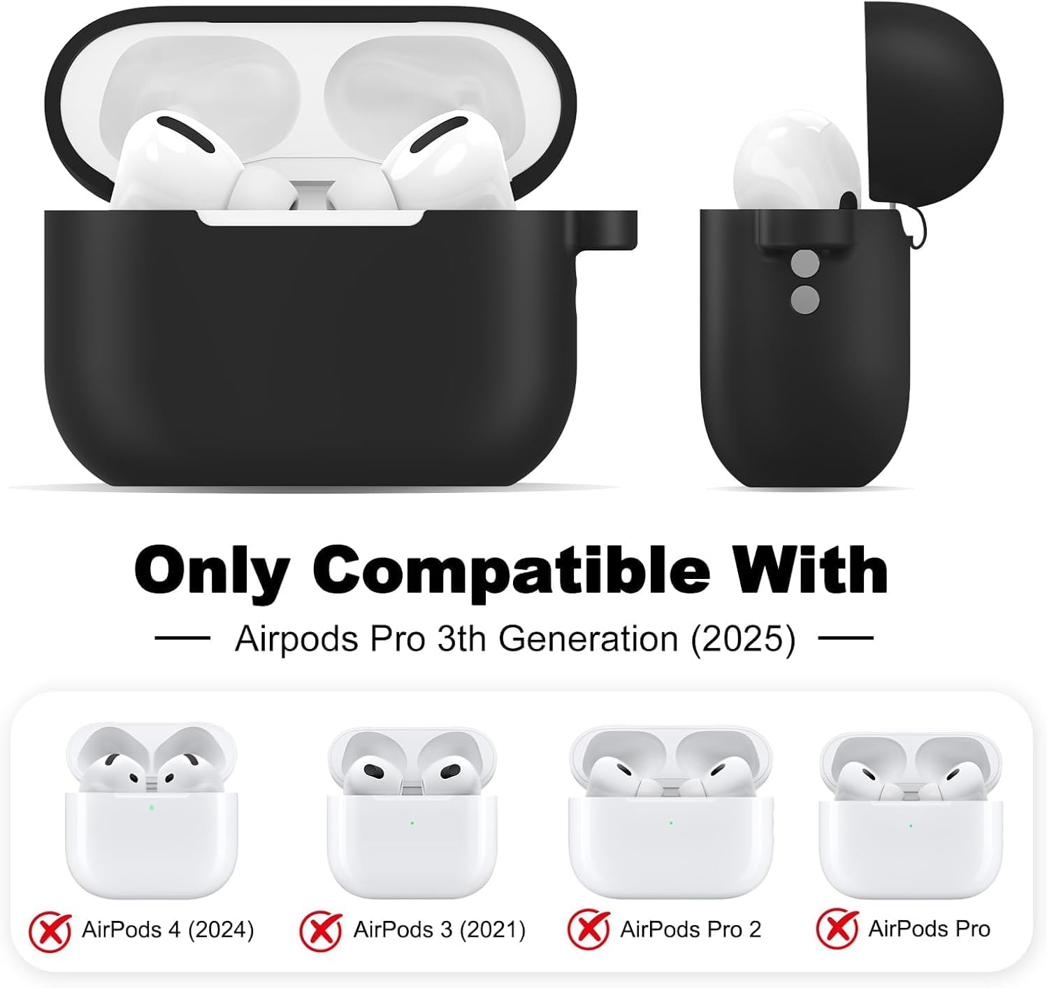 MOIHSING for Airpods Pro 3 Case, Soft Silicone Protective Skin Cover Compatible with Airpods Pro Case 3Rd Generation (2025), Compatible Magsafe, Full Drop Protection Cover with Lanyard, Purple - Black image number 6