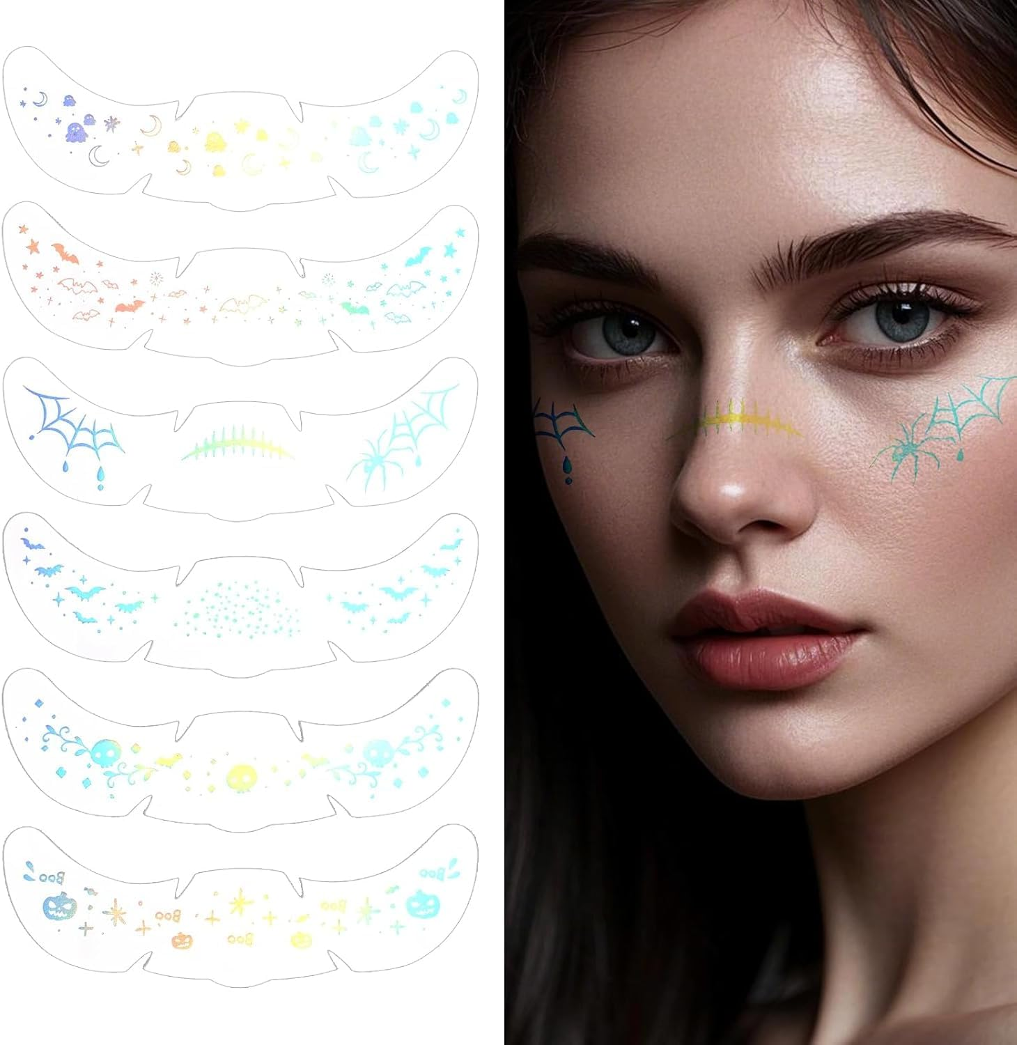 6Pcs Halloween Freckles Face Tattoo, Temporary Makeup Stickers, Temporary Freckle Sticker, Face Tattoos for Women, Halloween, Parties, Freckles Tattoo Art (A)
