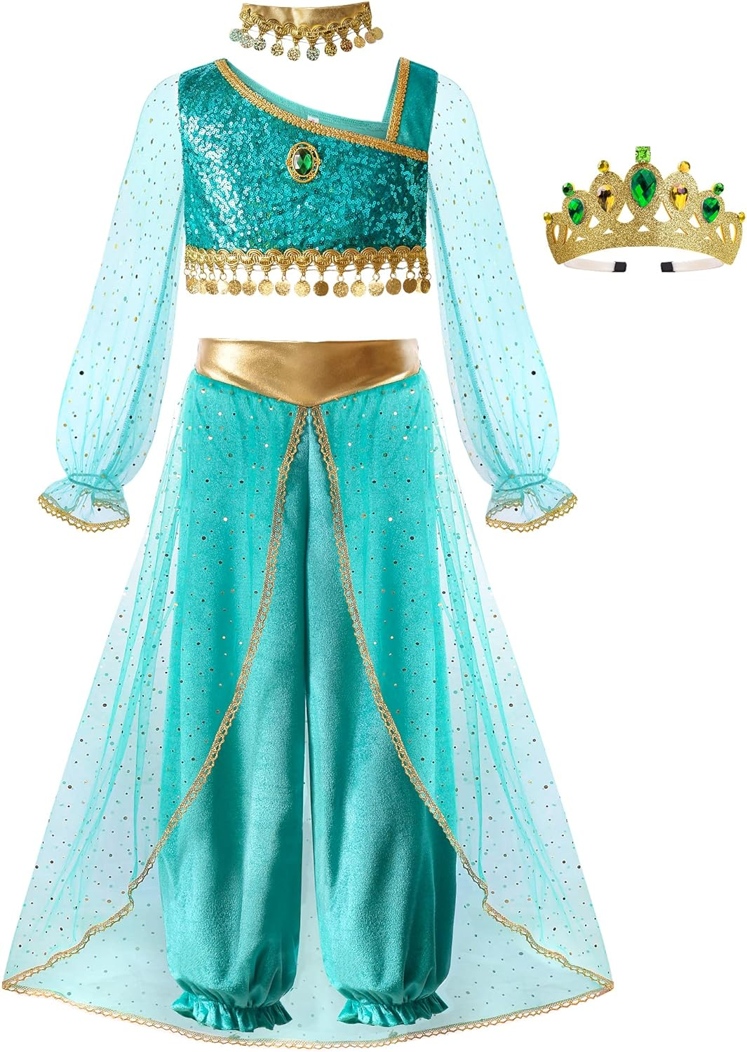 Relibeauty Princess Toddle Costumes for Girls Arabian Long Sleeves Dress up Holloween Party Birthday Whithcollar and Crown image number 2