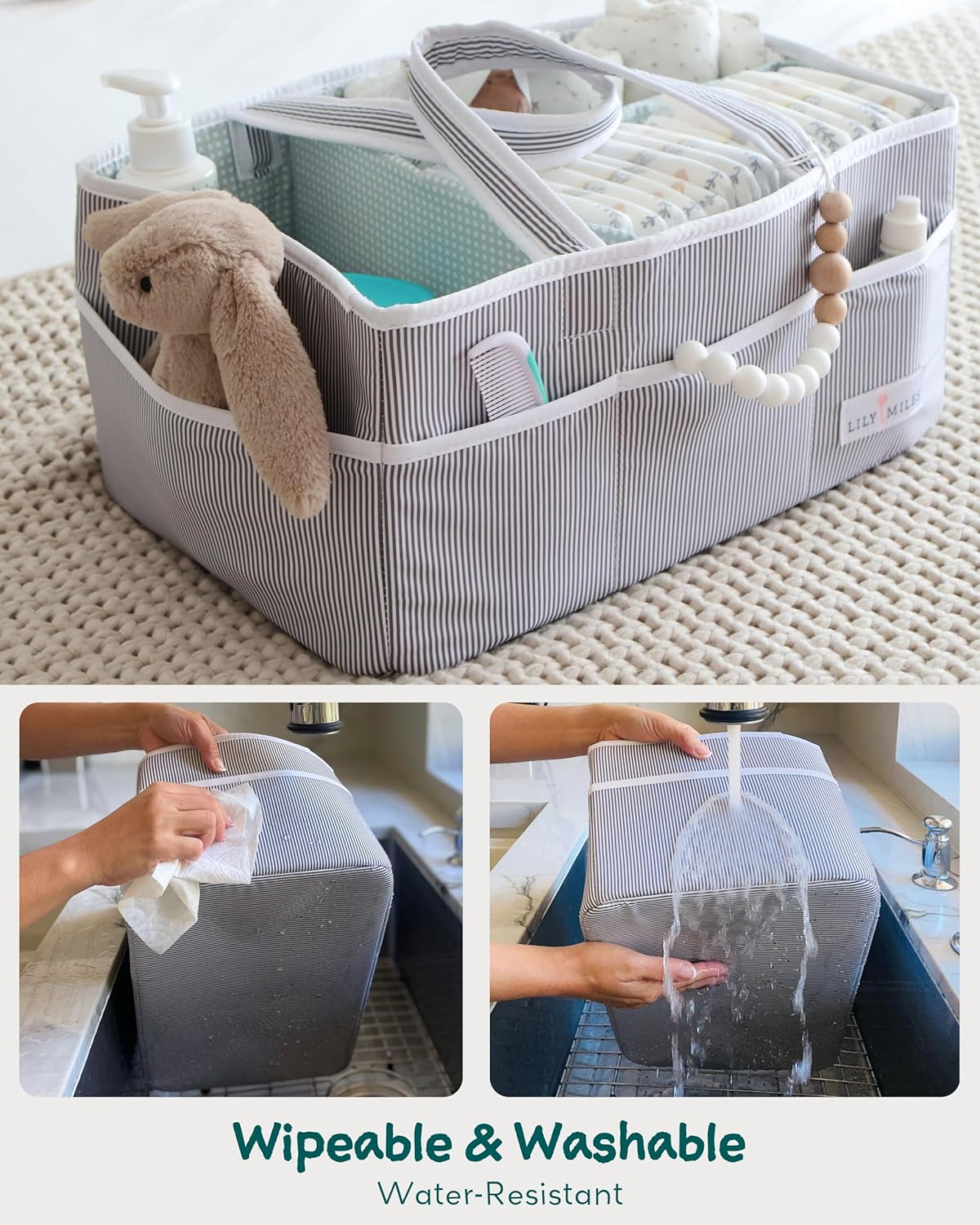 Lily Miles Baby Diaper Caddy - Large Organizer Tote Bag for Infant Boy or Girl - Baby Shower Basket - Nursery Must Haves - Registry Favorites - Collapsible Newborn Caddie Car Travel image number 2