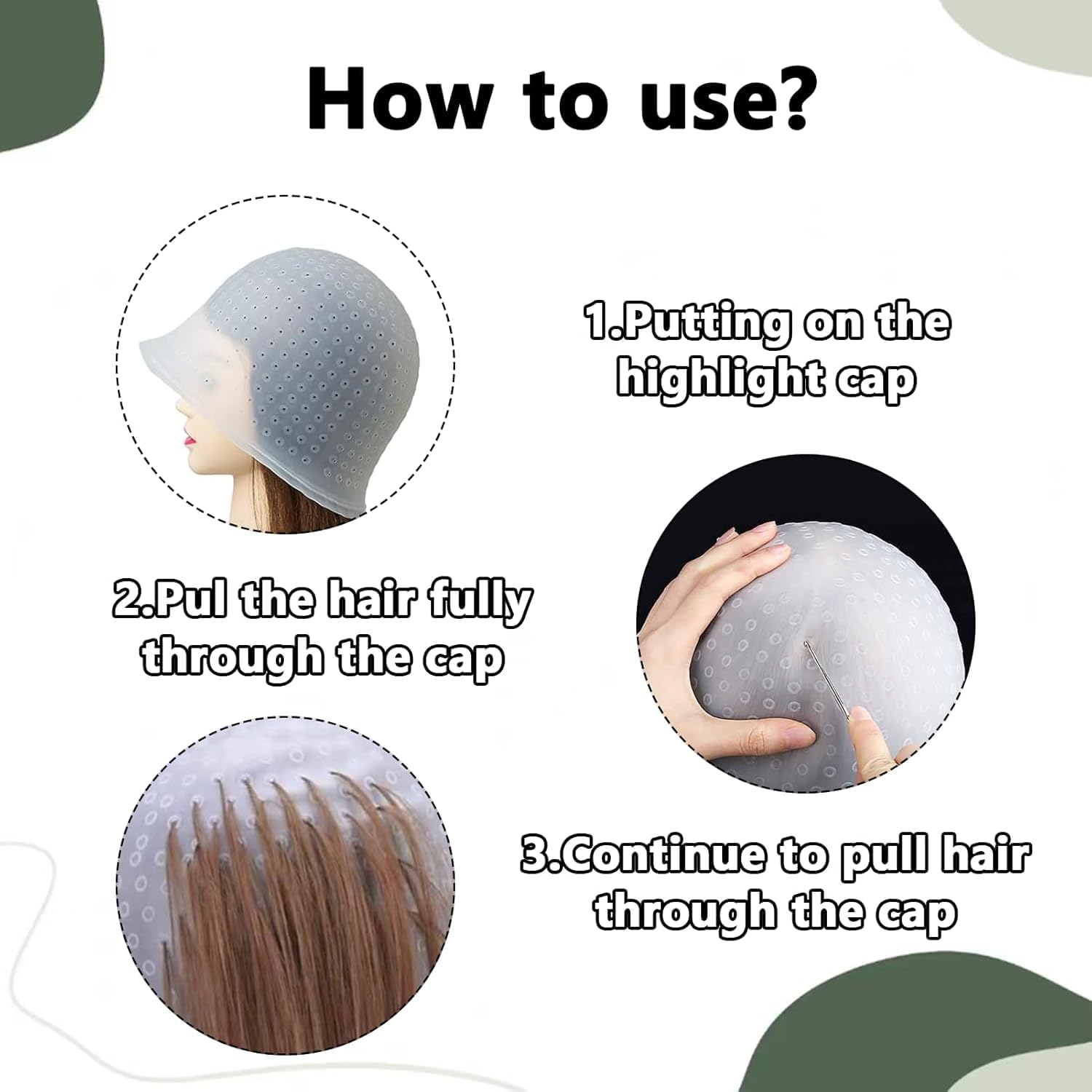 Heanvmyss Silicone Highlighting Cap,Hair Highlighting Cap and Hook Kit,Reusable Streaking Caps with Pre-Punched Holes,Soft Half Transparent Hair Highlighting Cap for Men Women Salon Home(White) image number 4