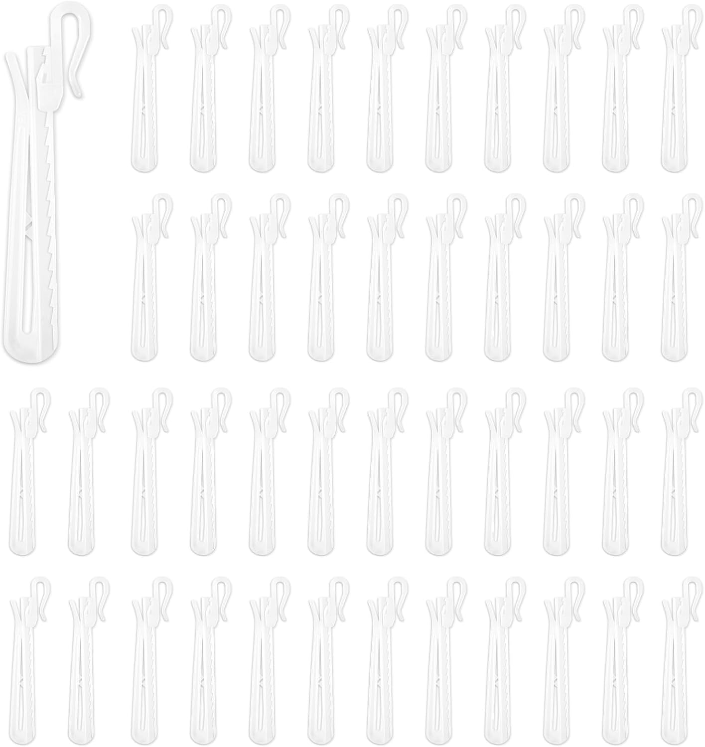 120Pcs White Plastic Curtain Hooks,Adjustable Depth Pinch Curtain Hook Clips,Ratchet System Pinch Pleat Curtain Hooks for Window Curtain, Door Curtain and Shower Curtain (White) image number 6