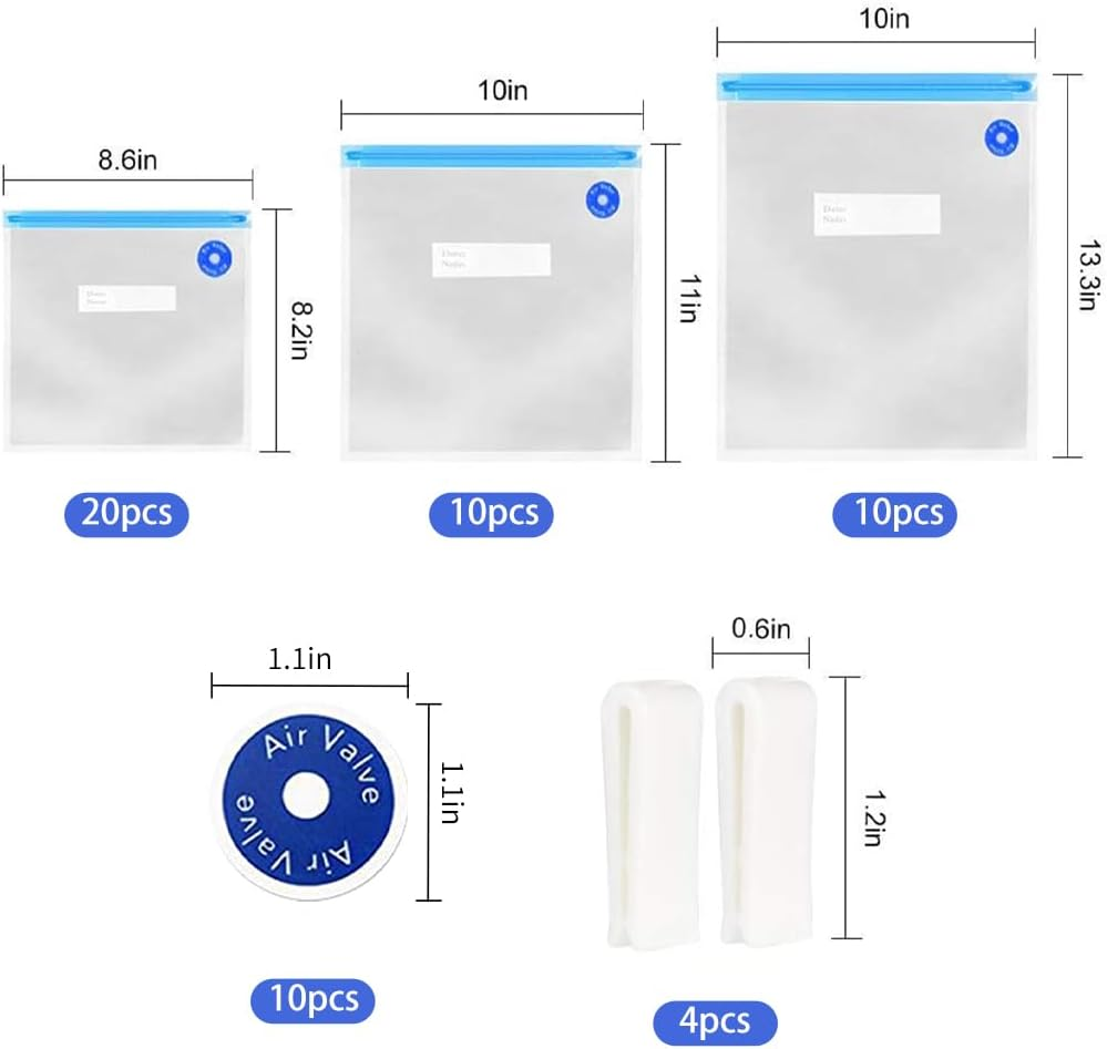 Reusable Food Storage Bag,Kiwinvou Portable Vacuum Sealer Freezer Bags,Dry and Moist Food Preservation for Vac Storage,Food Storage Bag for Kitchen Storage & Organisation,3 Size (40 Pcs) image number 5