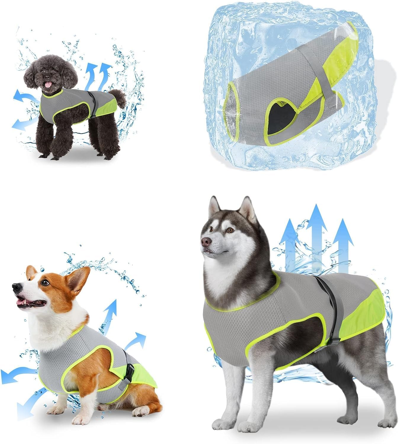Cooling Vest for Dogs,Dog Cooling Jacket,Pet Cooling Vest,Breathable Mesh Ice Vest Adjustable Straps Cool Vest for Small Medium and Large Dogs (Light Gray, M)