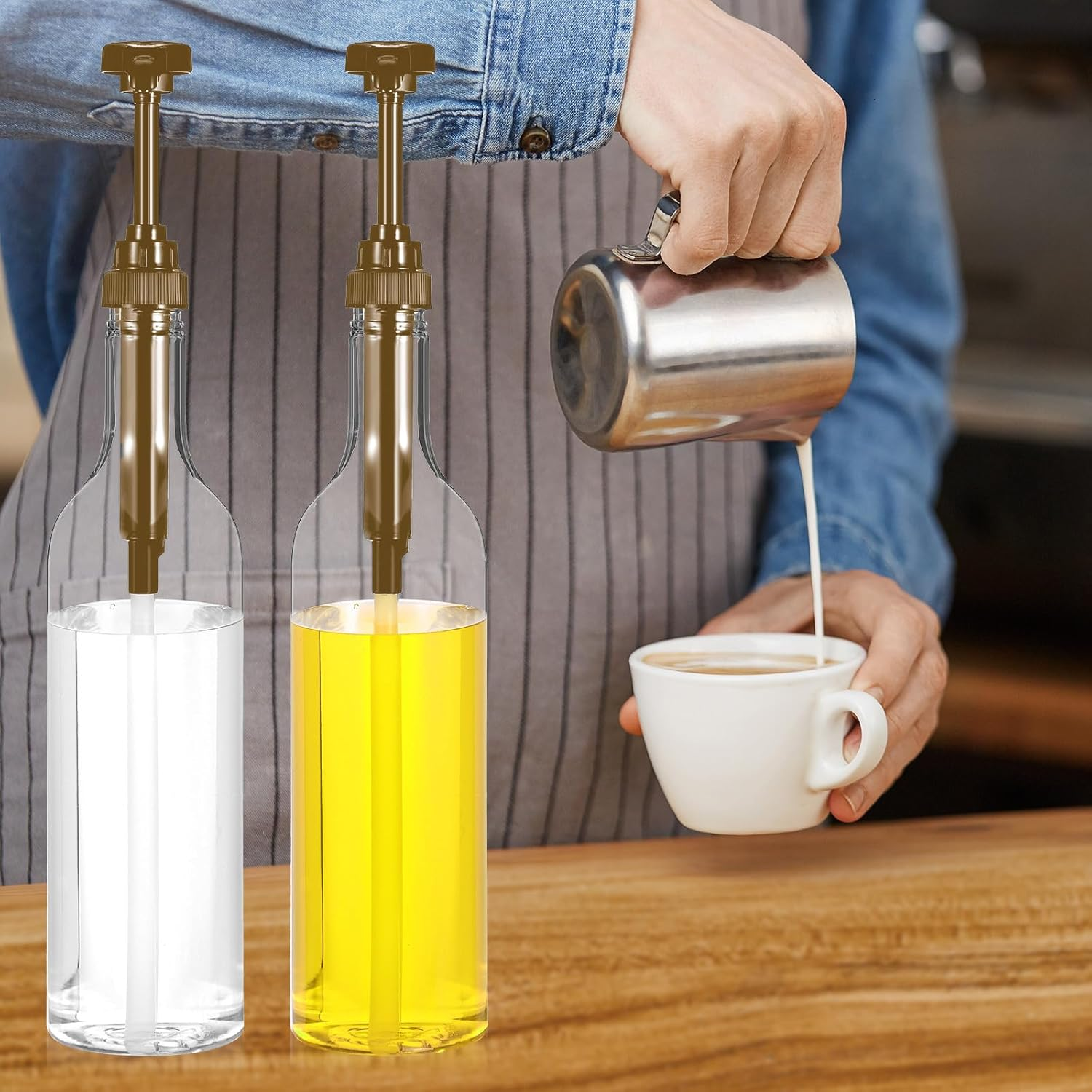 4 Pcs Coffee Syrup Dispenser, 750Ml Syrup Bottles, Syrup Dispenser for Coffee Bar with Large Leakproof Gold Pump, Coffee Syrup Gold Pump Bottles for Coffee Bar Accessories Essentials image number 3