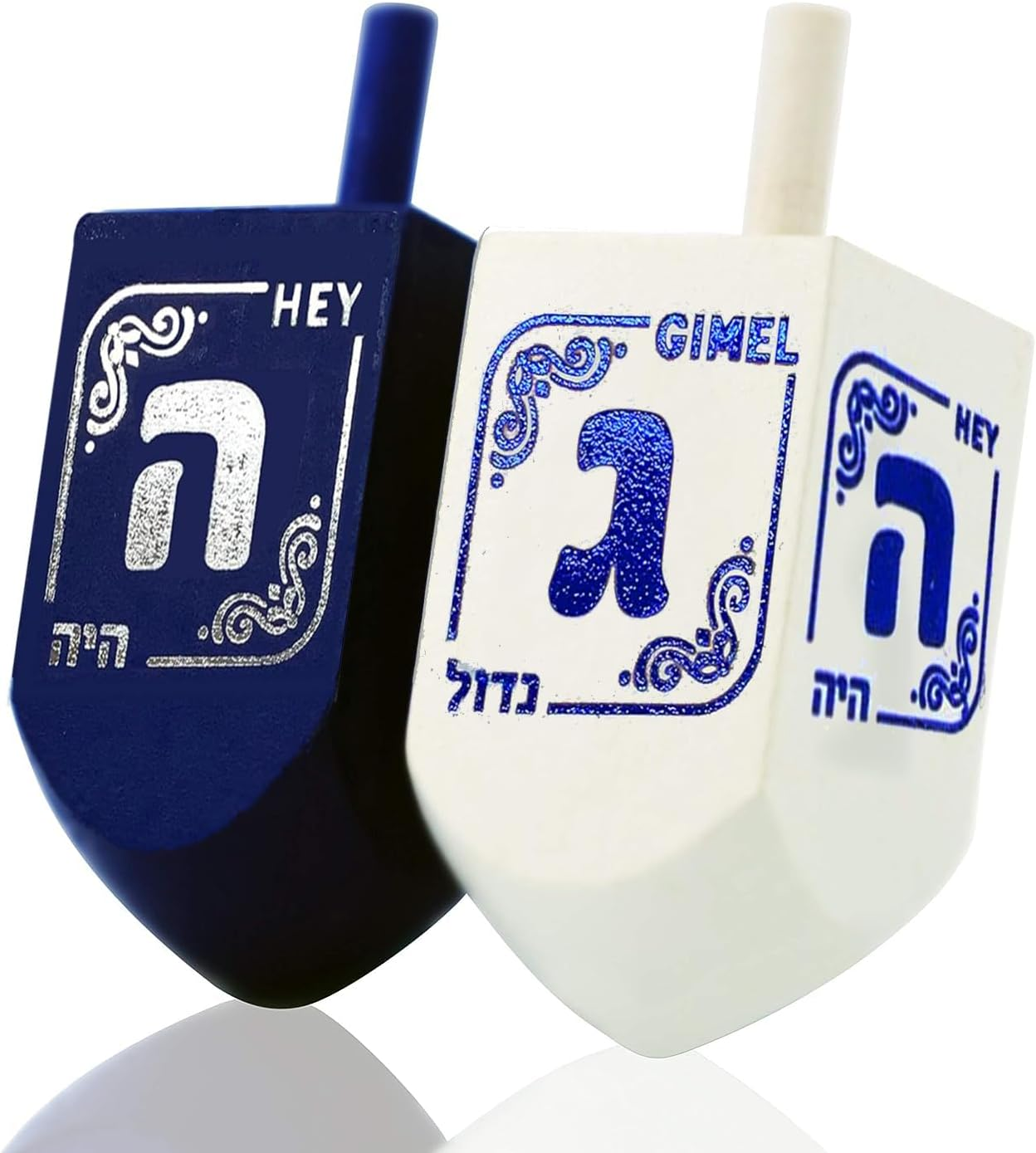 Izzy 'N' Dizzy Hanukkah Dreidels - Extra Large Blue and White Wooden Dreidel - 2 Pack
