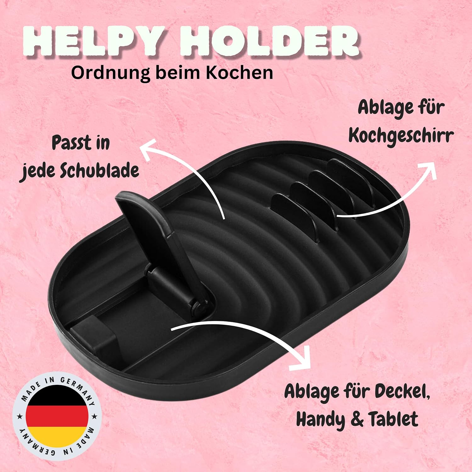 H E L P Y&reg; Holder High Quality Cookware Rack and Pot Lid Rack, Cooking Spoon Rest, Utensil Holder, Lid Holder, Kitchen Gadget, Tablet Holder, Cookbook Holder - Pink image number 6