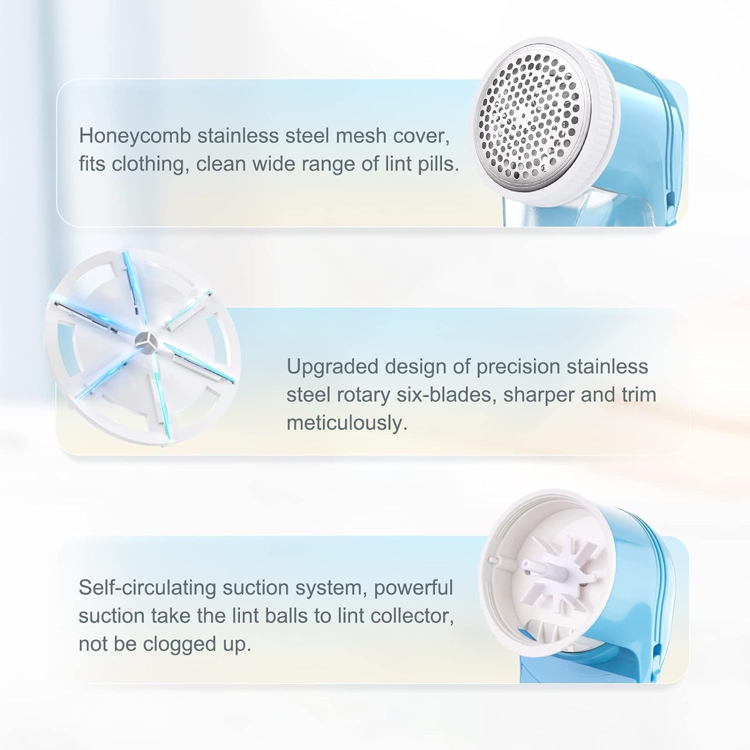 LEIAOLY Fabric Shaver and Lint Remover, Sweater Defuzzer with 2 Replaceable Stainless Steel Blades,Usb Rechargeable,Electric Lint Shaver with 6-Leaf Blades Remove Clothes Fuzz, Lint Balls, Pills