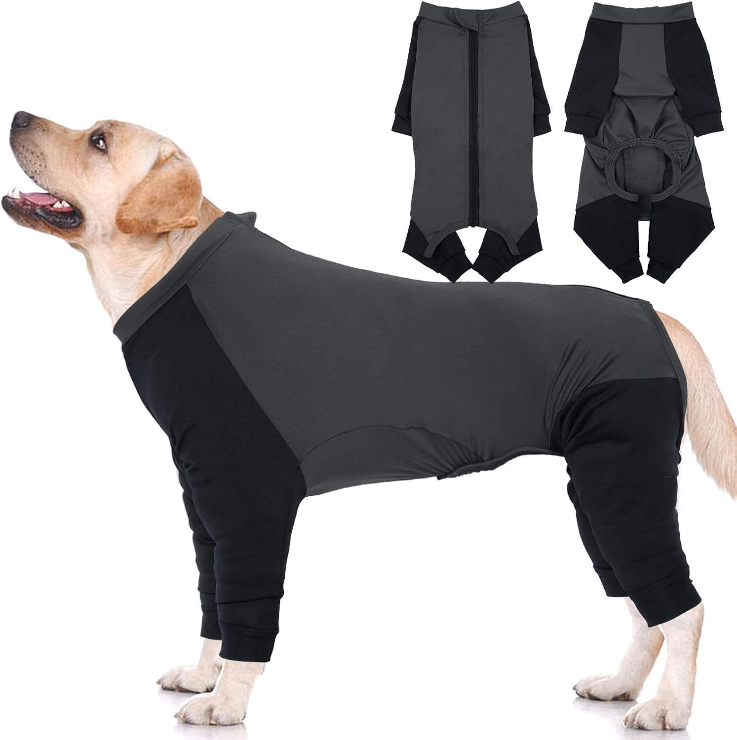 Hjyokuso Dog Pajamas with Zipper, Dog Onesies for Small Medium Large Dogs, Dog Jumpsuit with Legs, Dog Clothes Pjs Nightwear, Dog Leg Surgery Recovery Suit, Dog Sleeve to Prevent Licking Bite -XS-XXL