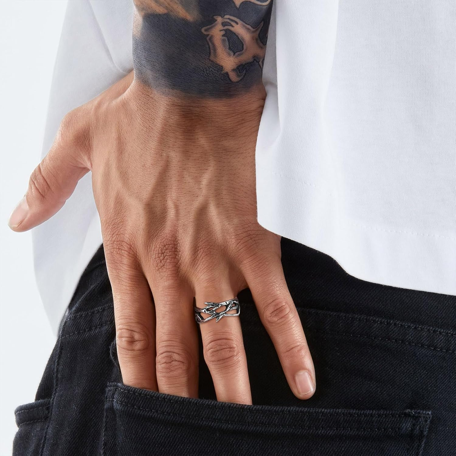 HZMAN Jesus Crown of Thorns Ring for Men Gothic Stainless Steel Ring Jewelry Gift - 12, Silver image number 4