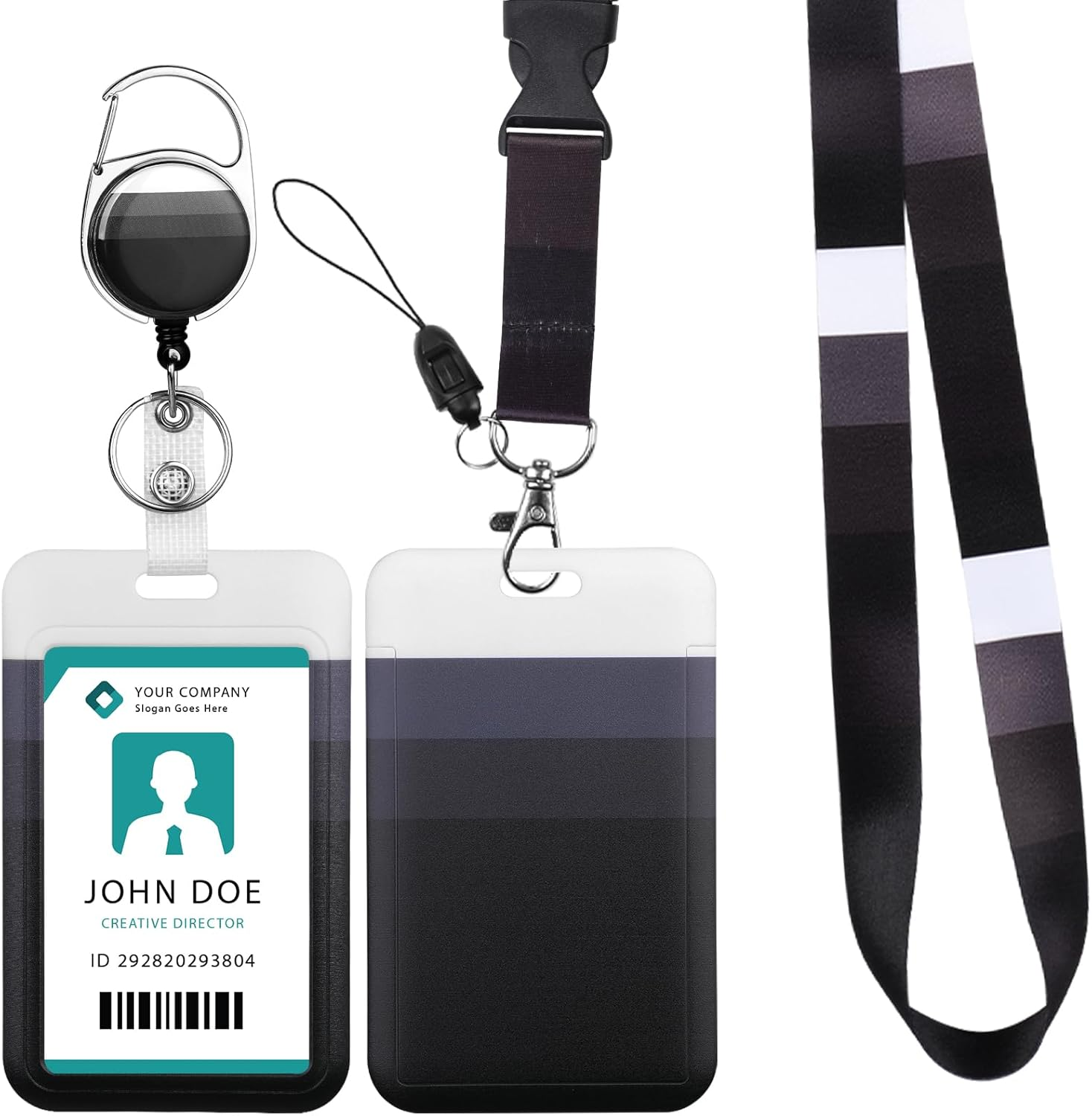 Hianjoo Badge Holder Retractable with Lanyard, ID Card Holder with Belt Clip Carabiner Retractable Reel Neck Lanyard Pull Cord for Students Office Staff, Red Marbling