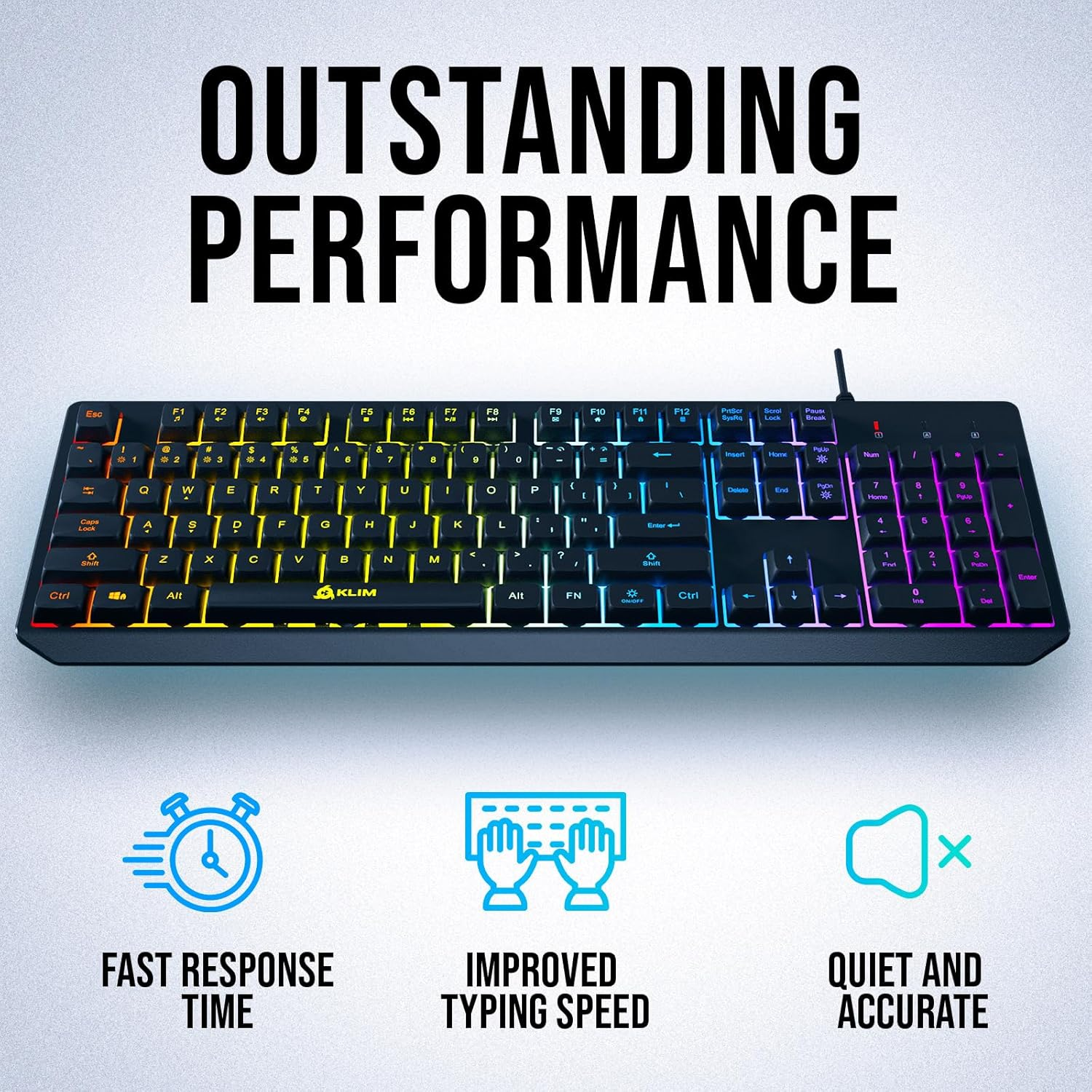 KLIM Chroma Gaming Keyboard Wired USB - New - Durable Ergonomic Waterproof Silent Keyboard - 2 Ms Response Time - Backlit Keyboard for PC Mac PS4 PS5 Keyboard - Black