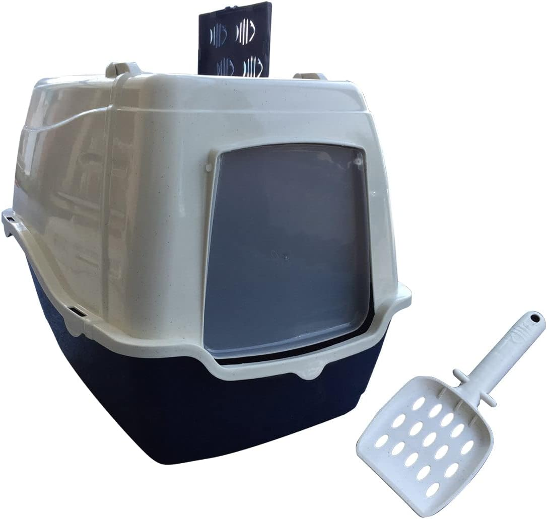 Front Open Portable Hooded Cat Toilet Litter Box Tray House with Handle & Scoop image number 5