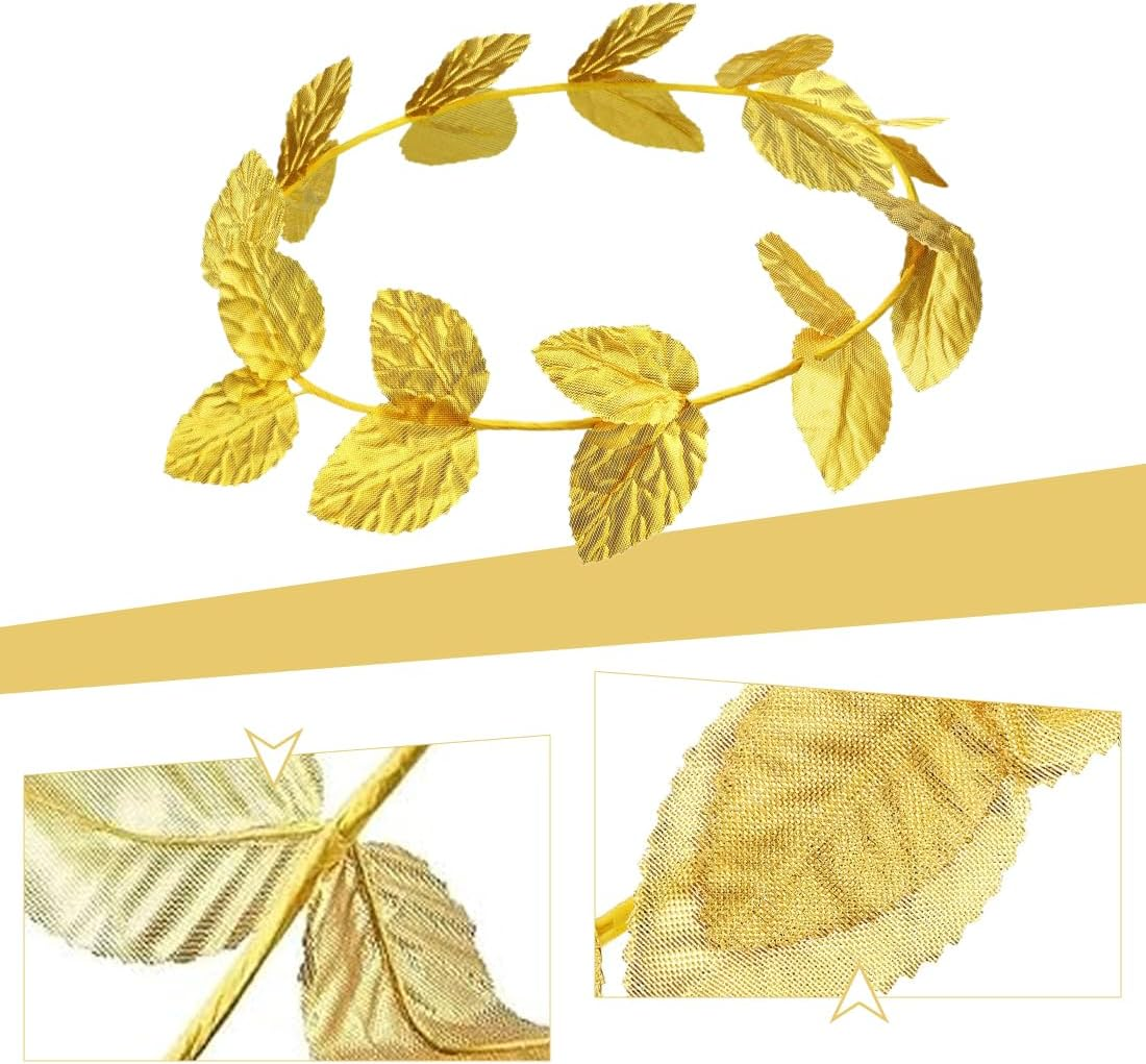 UEAVOID Pack of 3 Leaf Headbands, Roman Headdress, Leaf Crowns Headdress, Roman Laurel Wreath, Greek Headpiece, for Men and Women, Headpiece Accessories, Christmas (Gold)