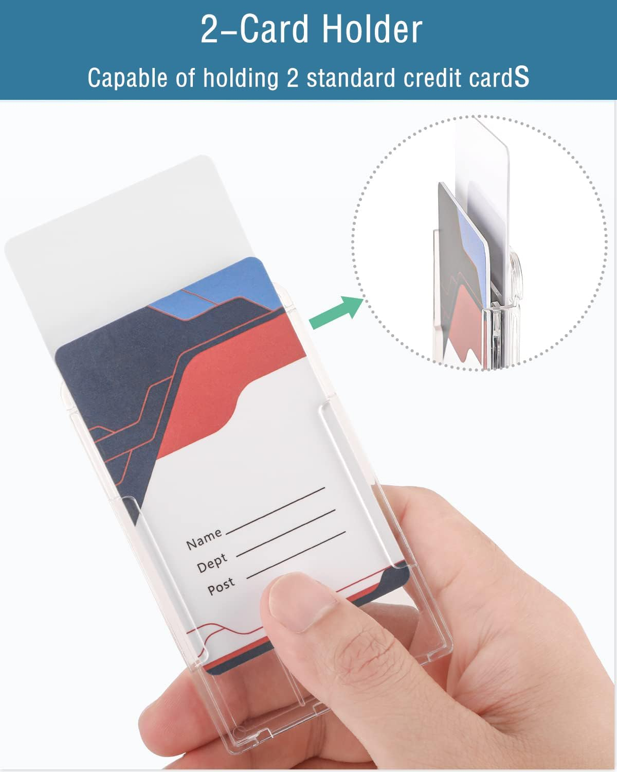 Kvadouly 2 Pack Vertical 2-Card Badge Holder with Thumb Slot - Durable Transparent PC ID Card Protector for Office, School, Licenses, Credit Cards - Includes 2 Lanyards image number 1