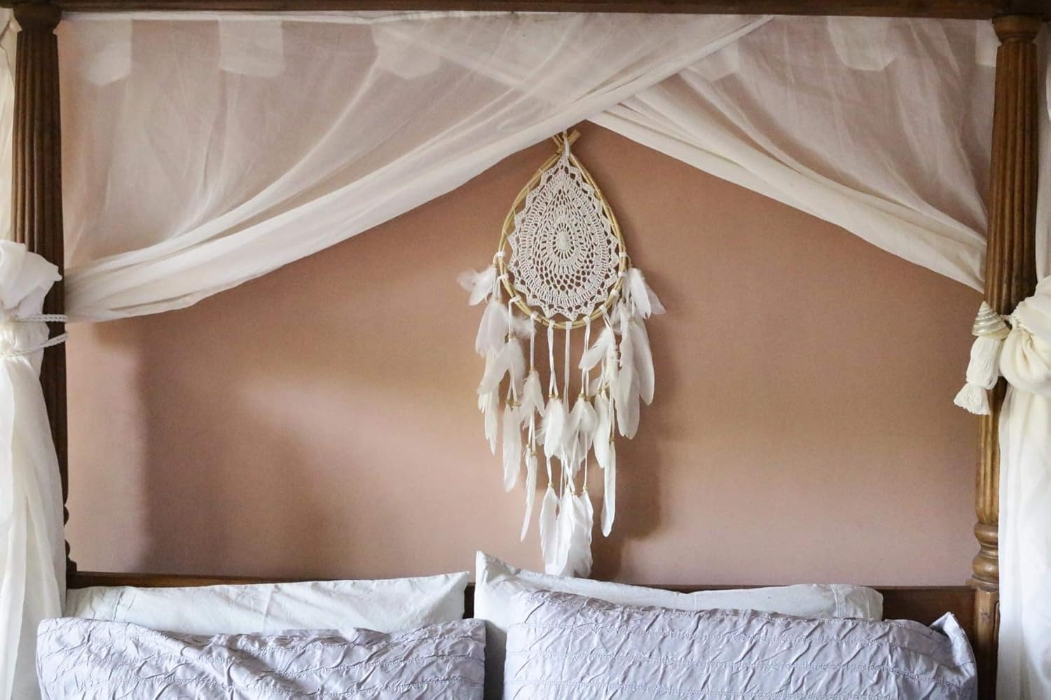 Dream Catcher Wall Hanging Boho Style Dreamcatcher Teardrop Shape Bohemian Decor Item Hand Crafted Weddings Crochet Hippie Gypsy Style Wall Hanger Decoration Bedroom Ornament Hand Made 24Cm X 80Cm image number 4