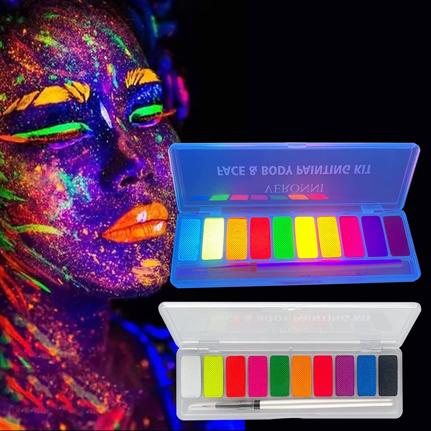 VERONNI Water Activated Eyeliner Palette, Matte and UV Glow Graphic Eyeliner,Highly Pigmented Face Body Paint Makeup,With Eye Liner Brush&hellip; (01) image number 2