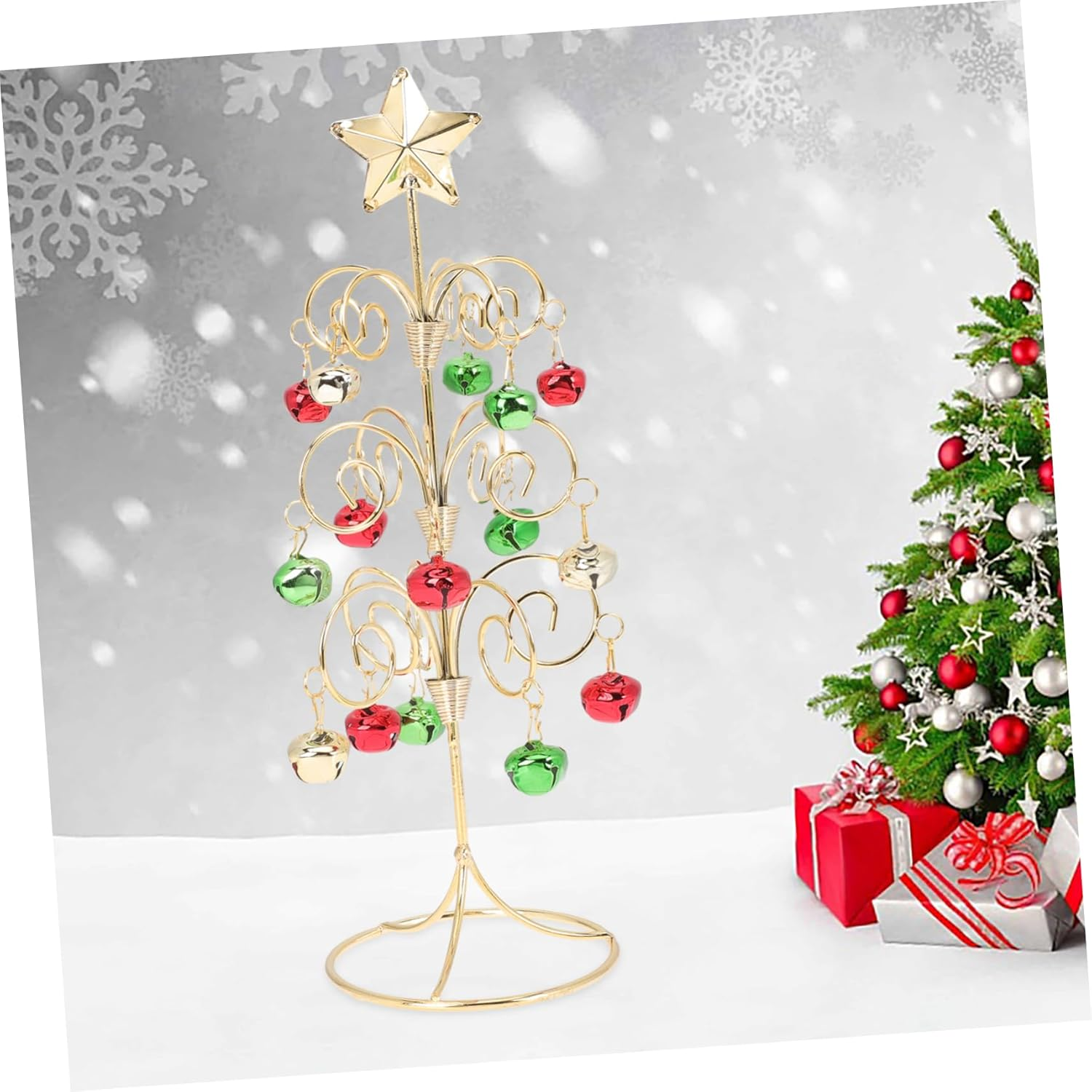 Mini Iron Christmas Tree Decoration Bell Festive Desktop Xmas Tree Ornament for Home Party Holiday Decor Unique image number 2