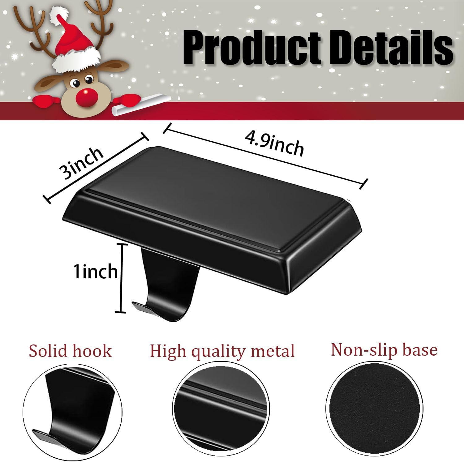 4PC Christmas Stocking Holder for Mantle, Reusable Christmas Stocking Hooks, Xmas Hanger for Fireplace Christmas Decoration Ornaments Hanging Shelf Floor image number 2