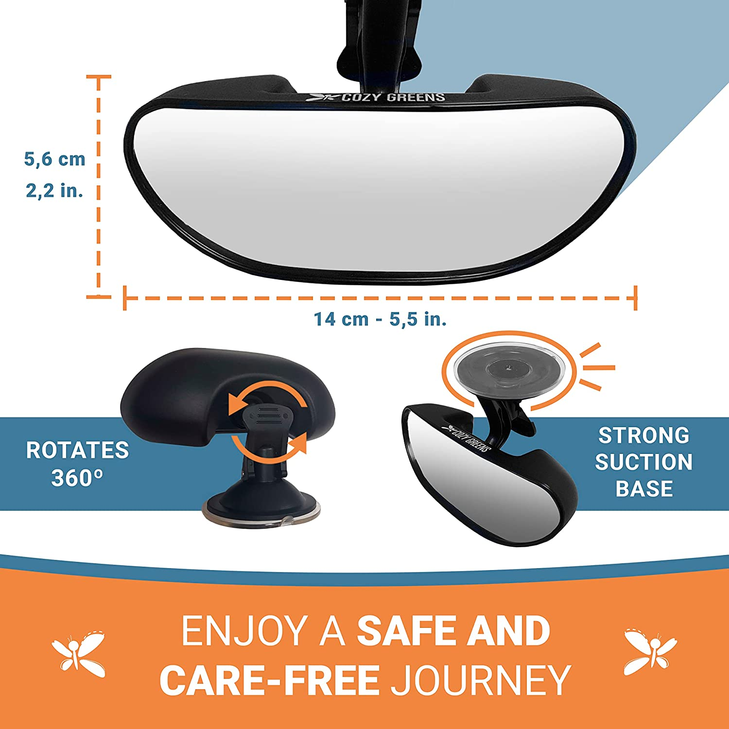 COZY GREENS Rearview Baby Car Mirror Windshield Infant Front Facing, Shatterproof Child Safety Mirror, Adjustable Suction Cup (S) By