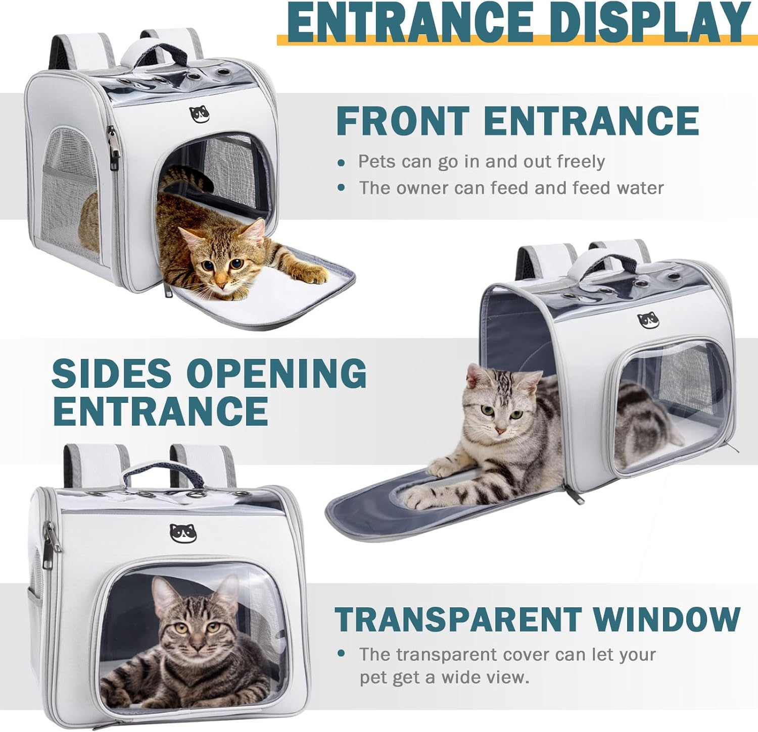 Onebarleycorn Cat Backpack with Window Cat Backpack Transport for Cats and Small Dogs up to 2-8 Kg Breathable Foldable Grey image number 1