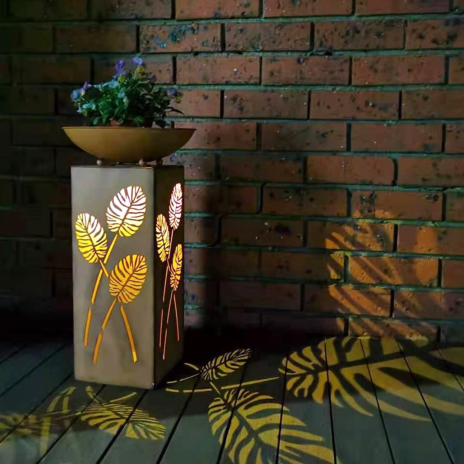 Metal LED Flowerpot Holder Pot Stand Birds Feeder Rustic Garden Porch Pathway Lamp Home Decor LED Light with Timer Function Leaves Pattern image number 1