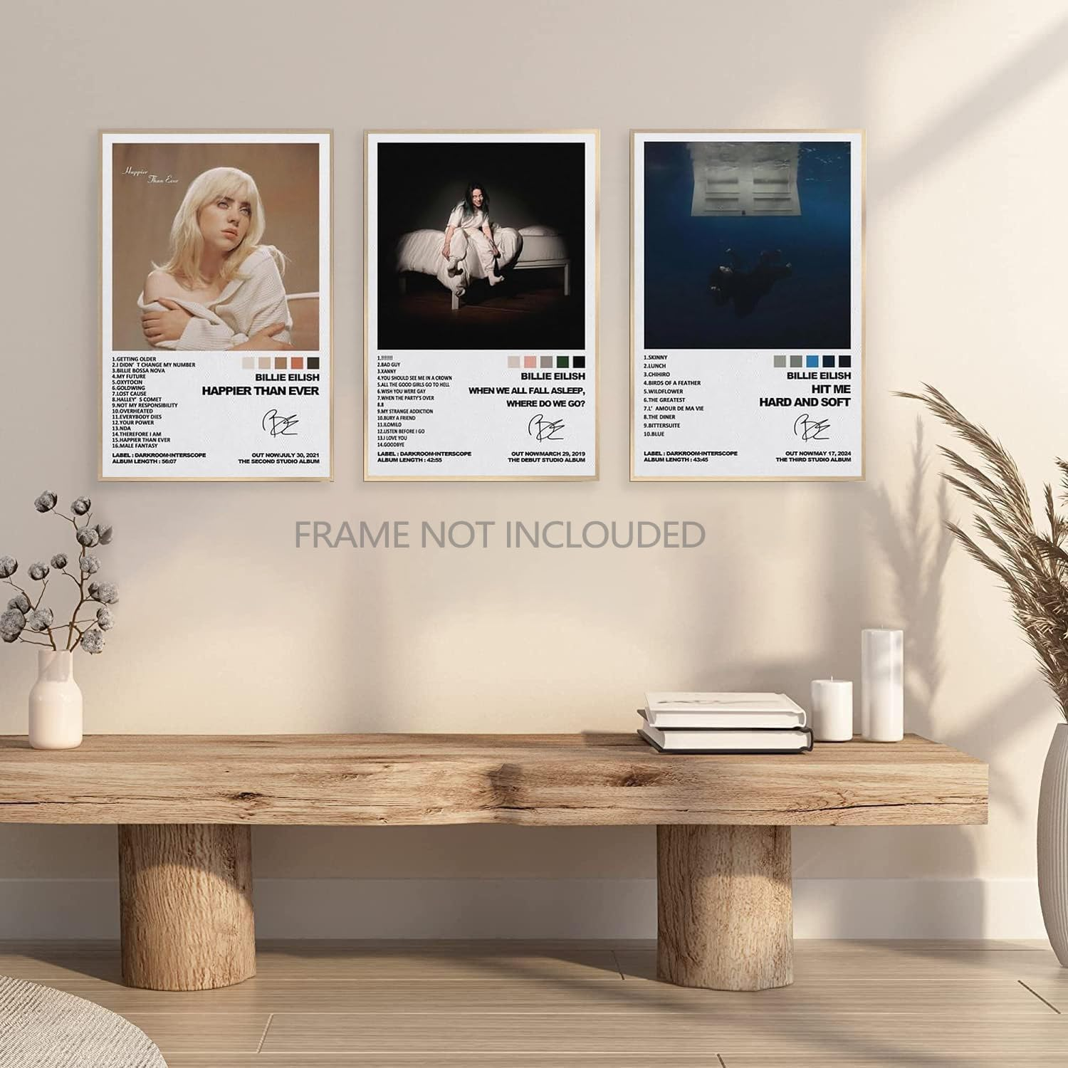ZIENVE Billie Album Cover Posters, 3 Piece Eilish Print Music Canvas Wall Art Album Cover Signed Limited Posters Aesthetic Home Room Decor, 30 X 40Cm Unframed image number 3