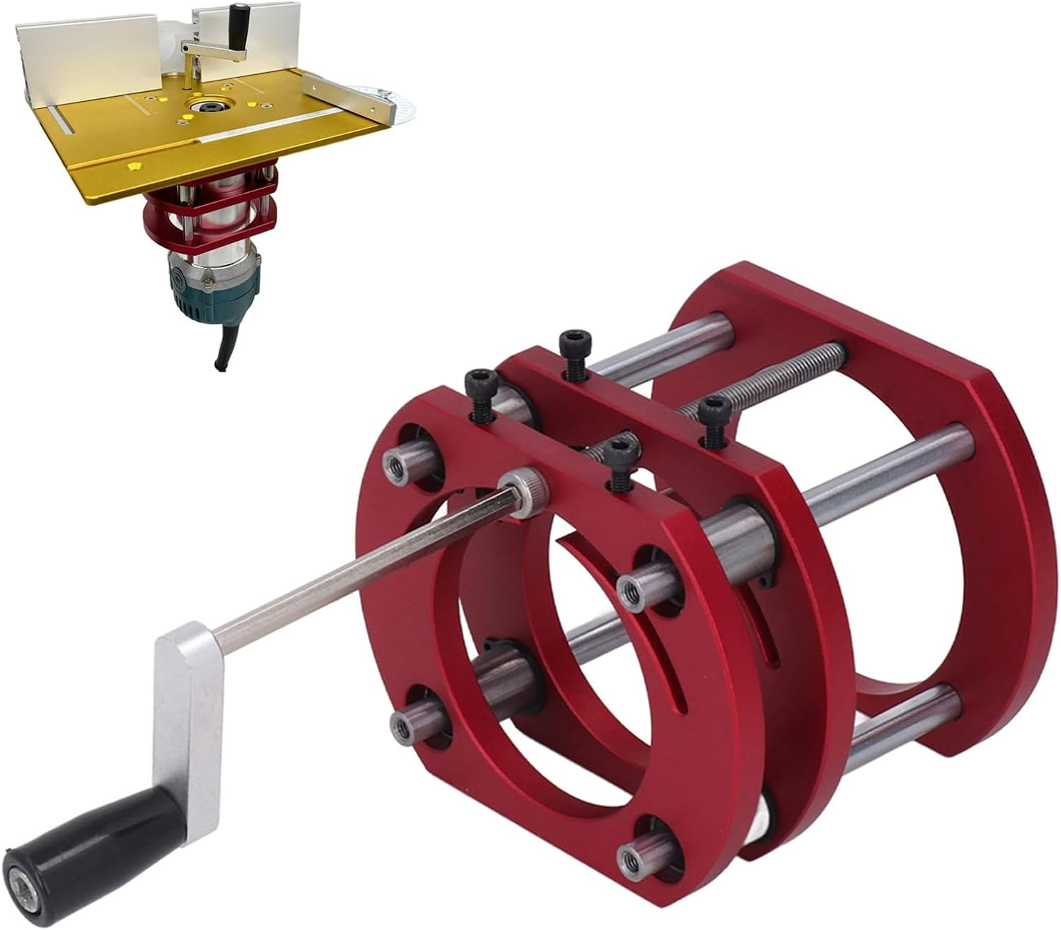 Router Lift Base, 4 Jaw Clamping Router Table Lift Base for 64-66Mm Diameter Motor, Metal Router Lift System Kit for Router Table Saw Insert Base Plate Lifting Height up to 20 Inch image number 4