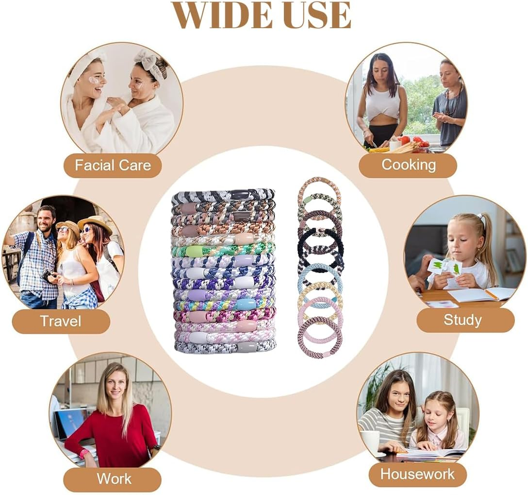 JYNXOR Women'S Hair Bobbles, Pack of 24 Hair Bobbles, Elastic Braid Elastics, Hair Bands, Women'S Multicoloured Elastic Bands, Fashion Braided Hair Ties, for Thick Hair and Curly Hair