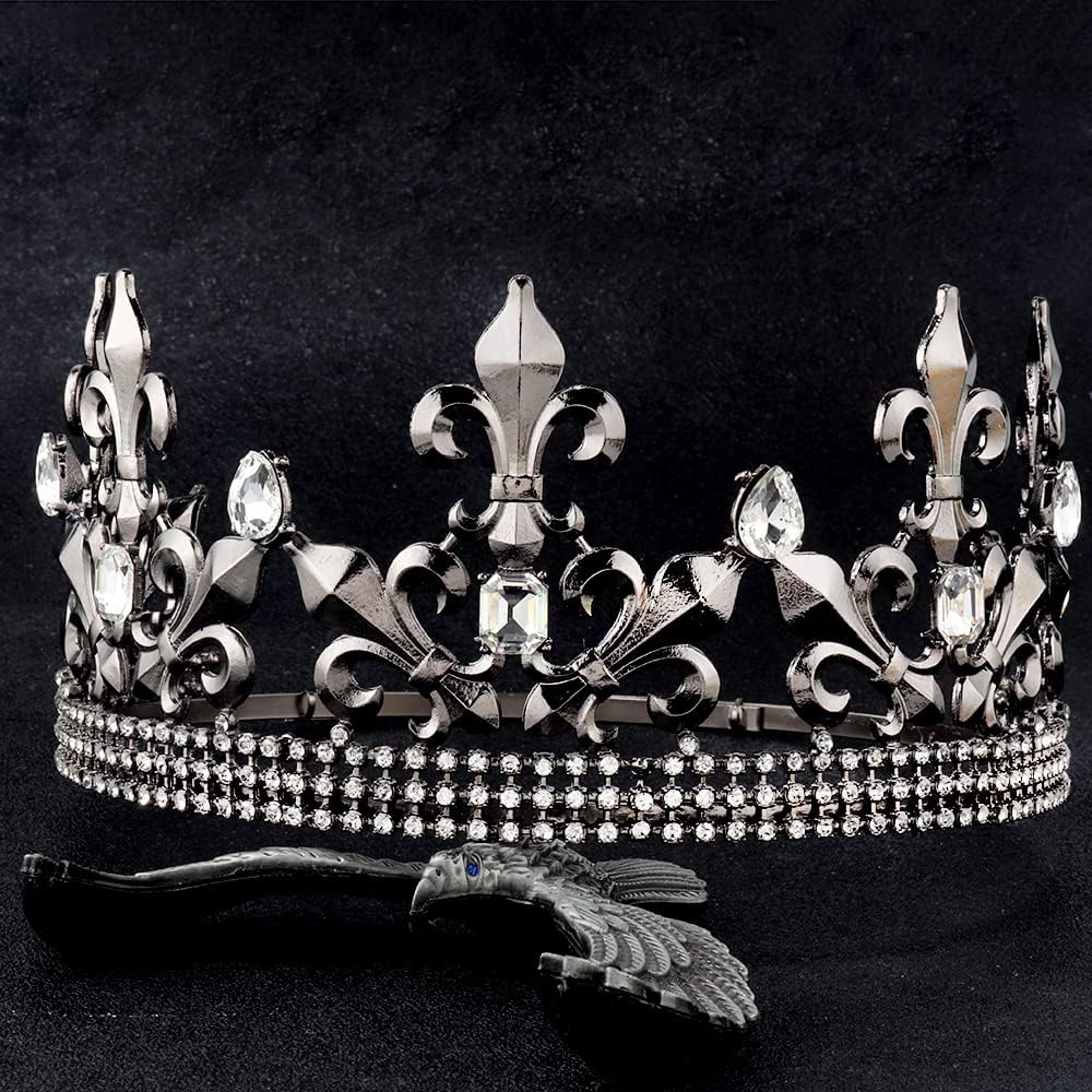 Royal King Crown Men Metal Prince Crowns Tiaras Full round for Christmas/Wedding/Prom/Pageant/Birthday Party/Photography - Black image number 3