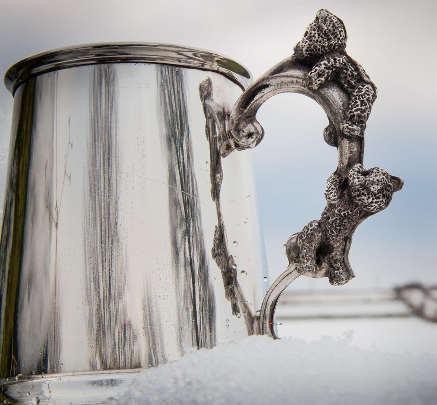 Teddy Bear Handle Quarter Pint Baby Christening Mug Tankard Pewter Plain Body Cute Teddys Climbing up Handle Perfect for Engraved Supplied in Satin Presentation Box image number 1